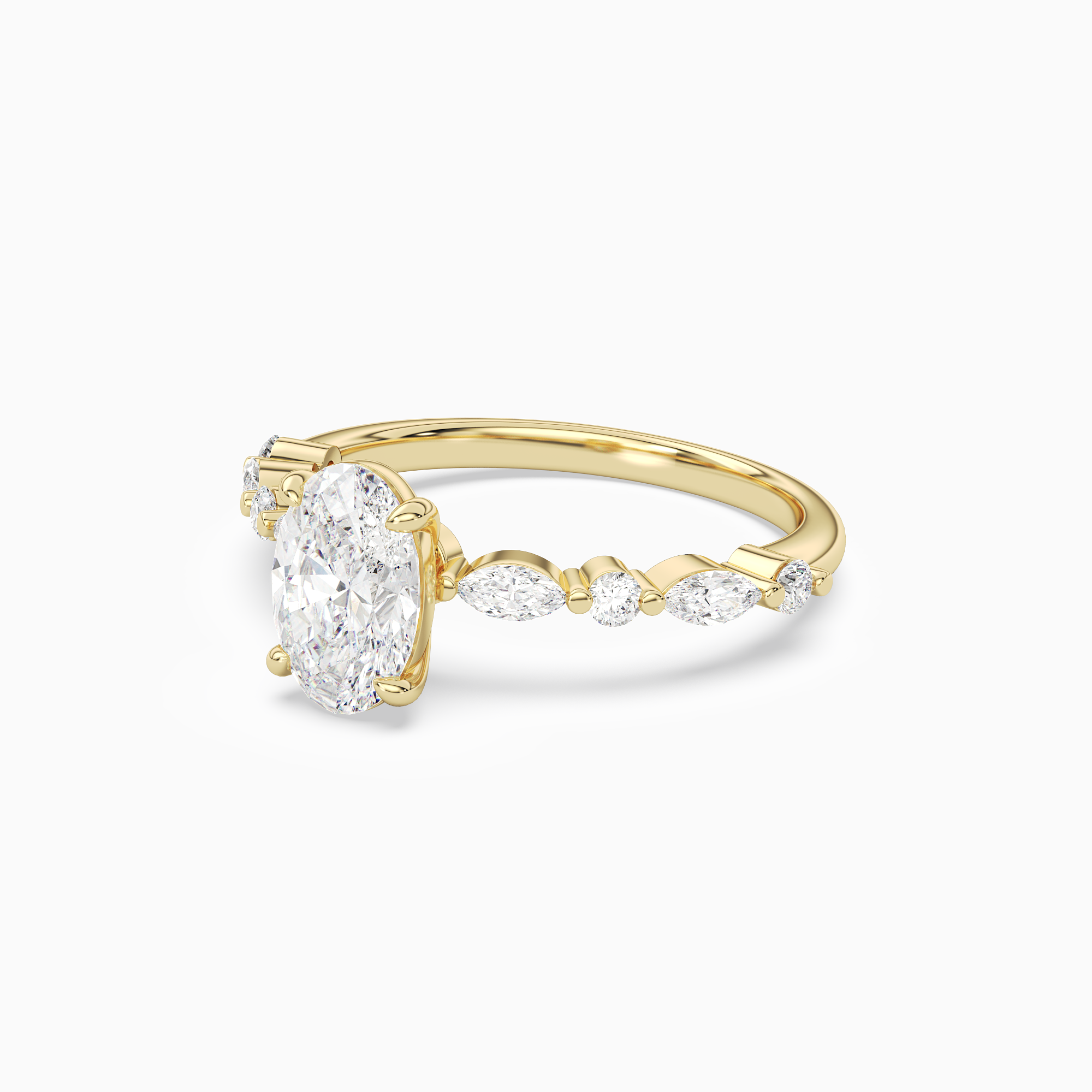 Oval Mixed-Shaped Shoulder Accent Ring in 14K Yellow Gold top angle