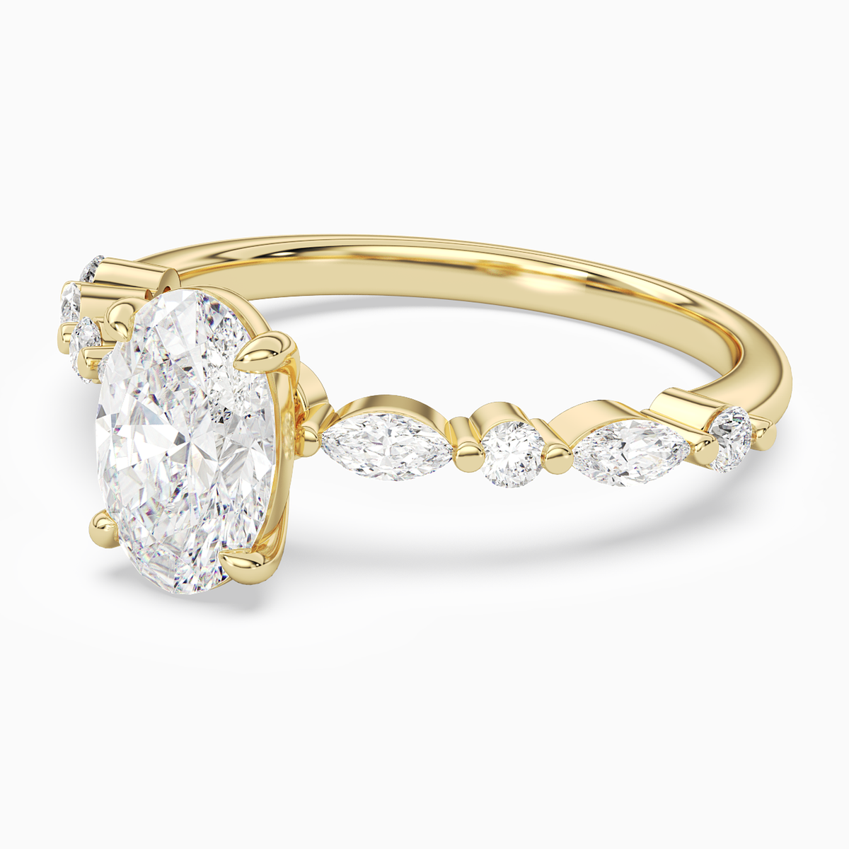Oval Mixed-Shaped Shoulder Accent Ring in 14K Yellow Gold top angle
