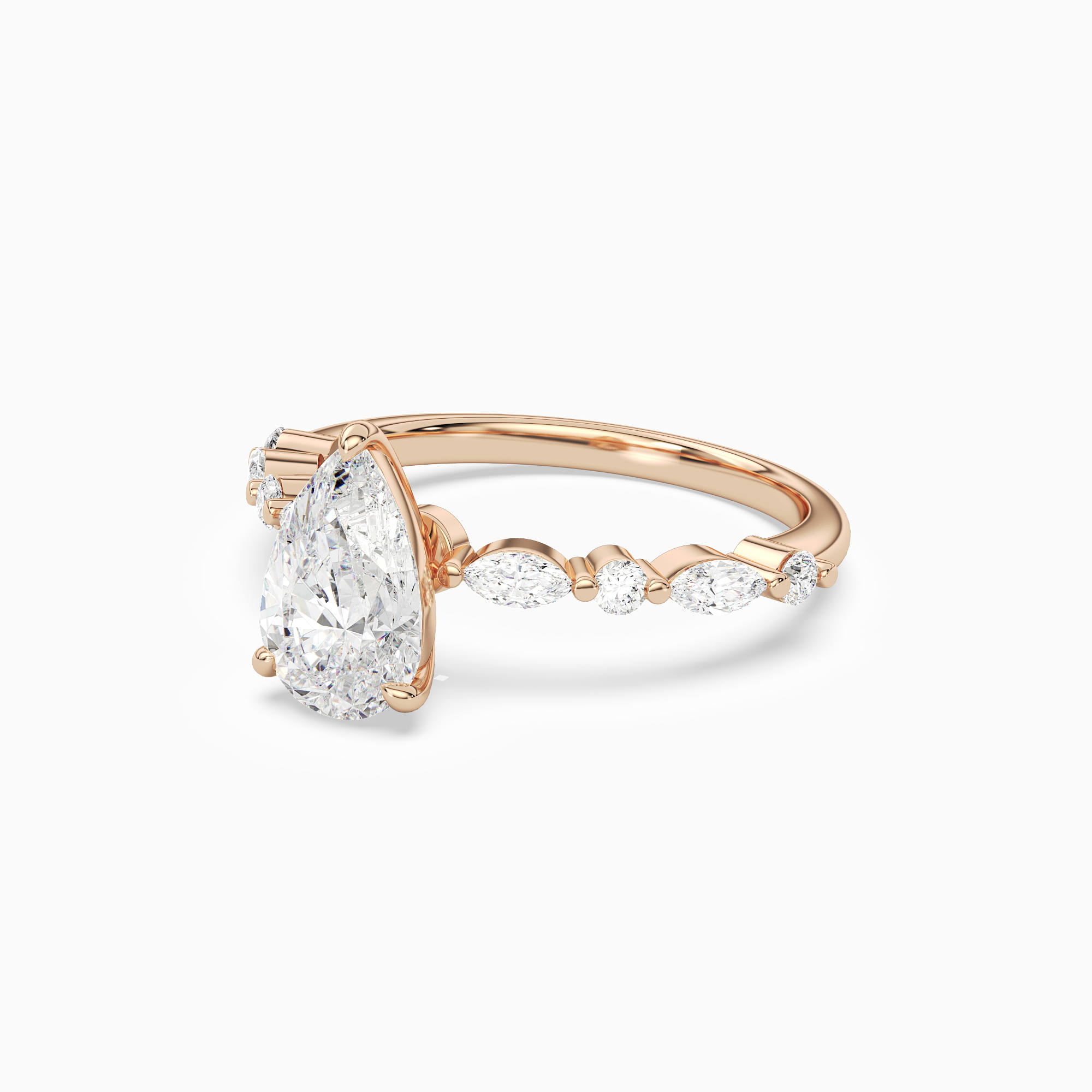 Pear Mixed-Shaped Shoulder Accent Ring in 14K Rose Gold top angle