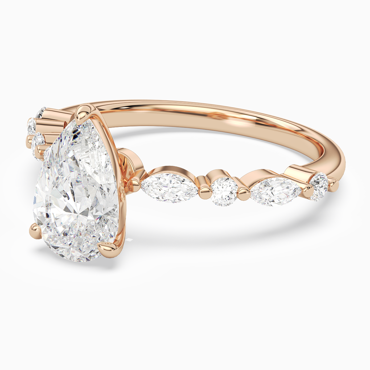 Pear Mixed-Shaped Shoulder Accent Ring in 14K Rose Gold top angle