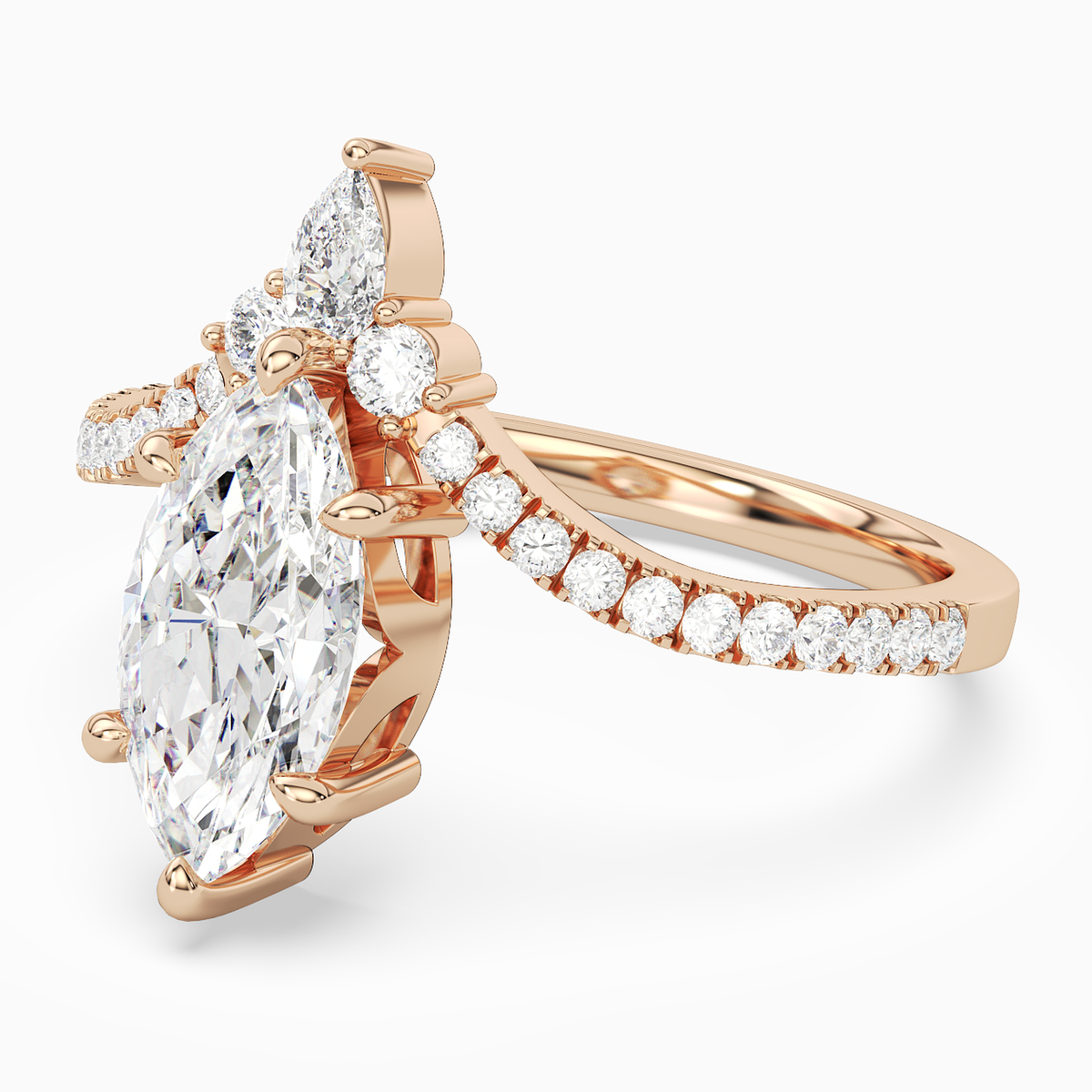 Marquise Tiara Accent Side Stone in 14K Rose Gold top angle