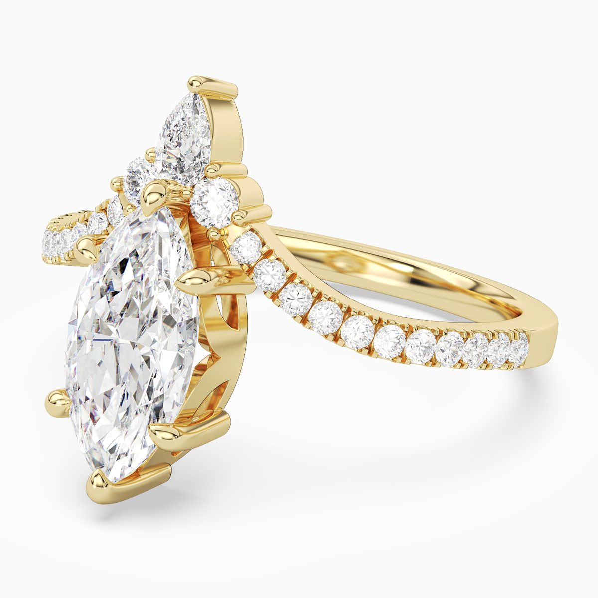 Marquise Tiara Accent Side Stone in 18K Yellow Gold top angle