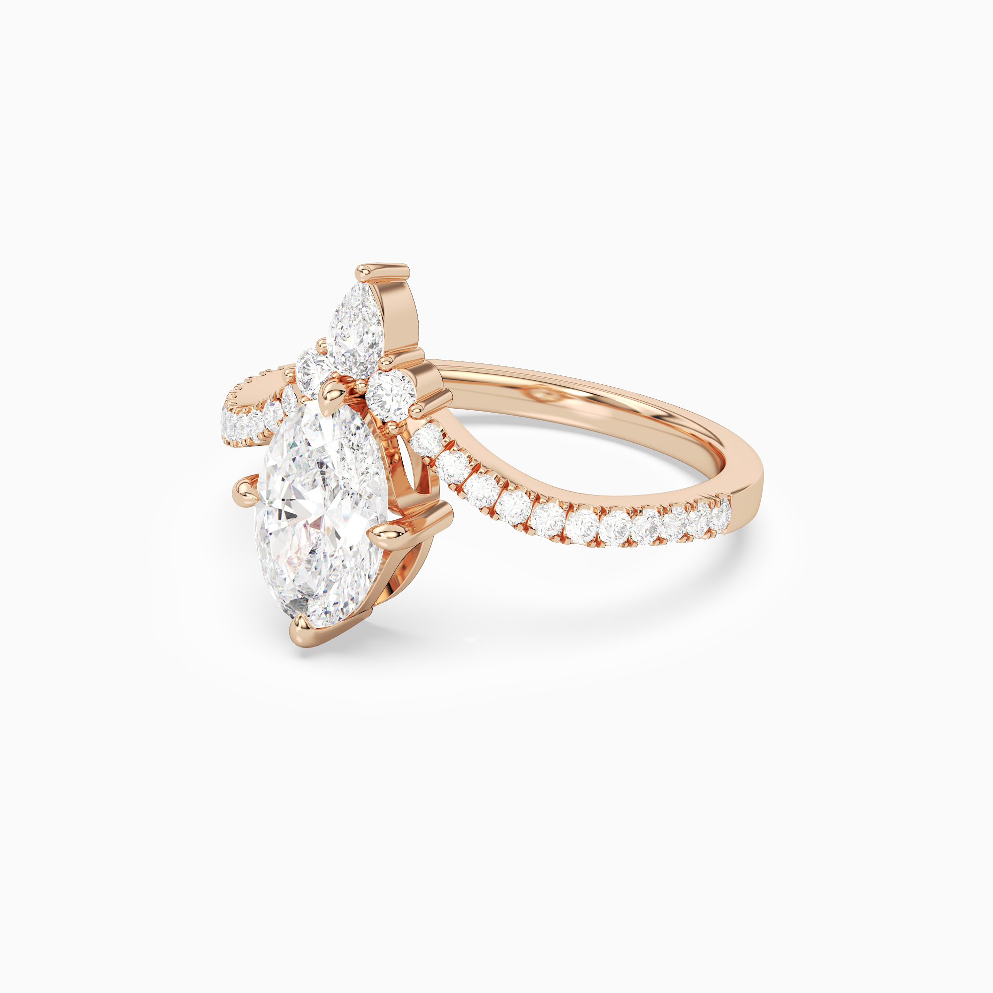 Oval Tiara Accent Side Stone in 14K Rose Gold top angle