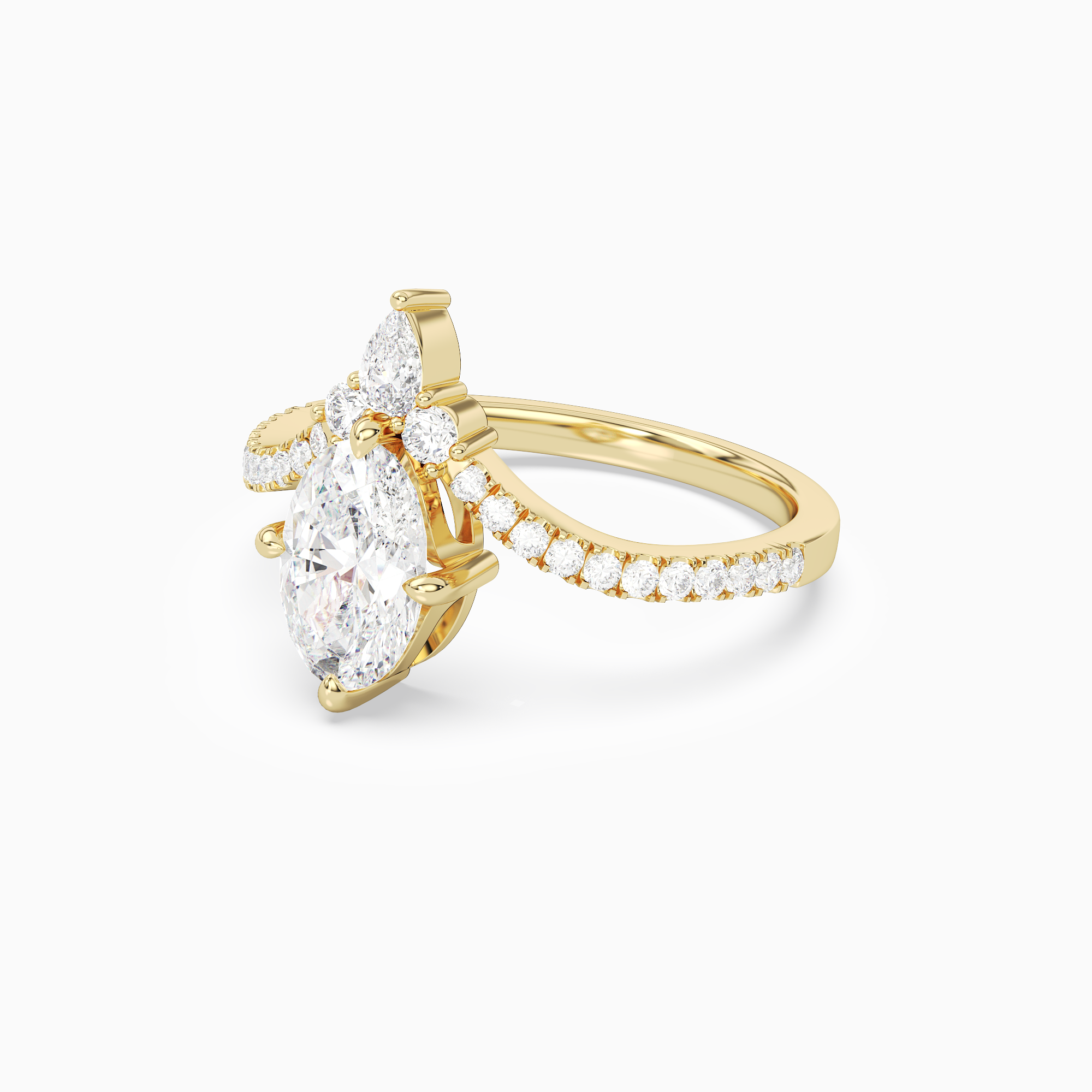 Oval Tiara Accent Side Stone in 18K Yellow Gold top angle