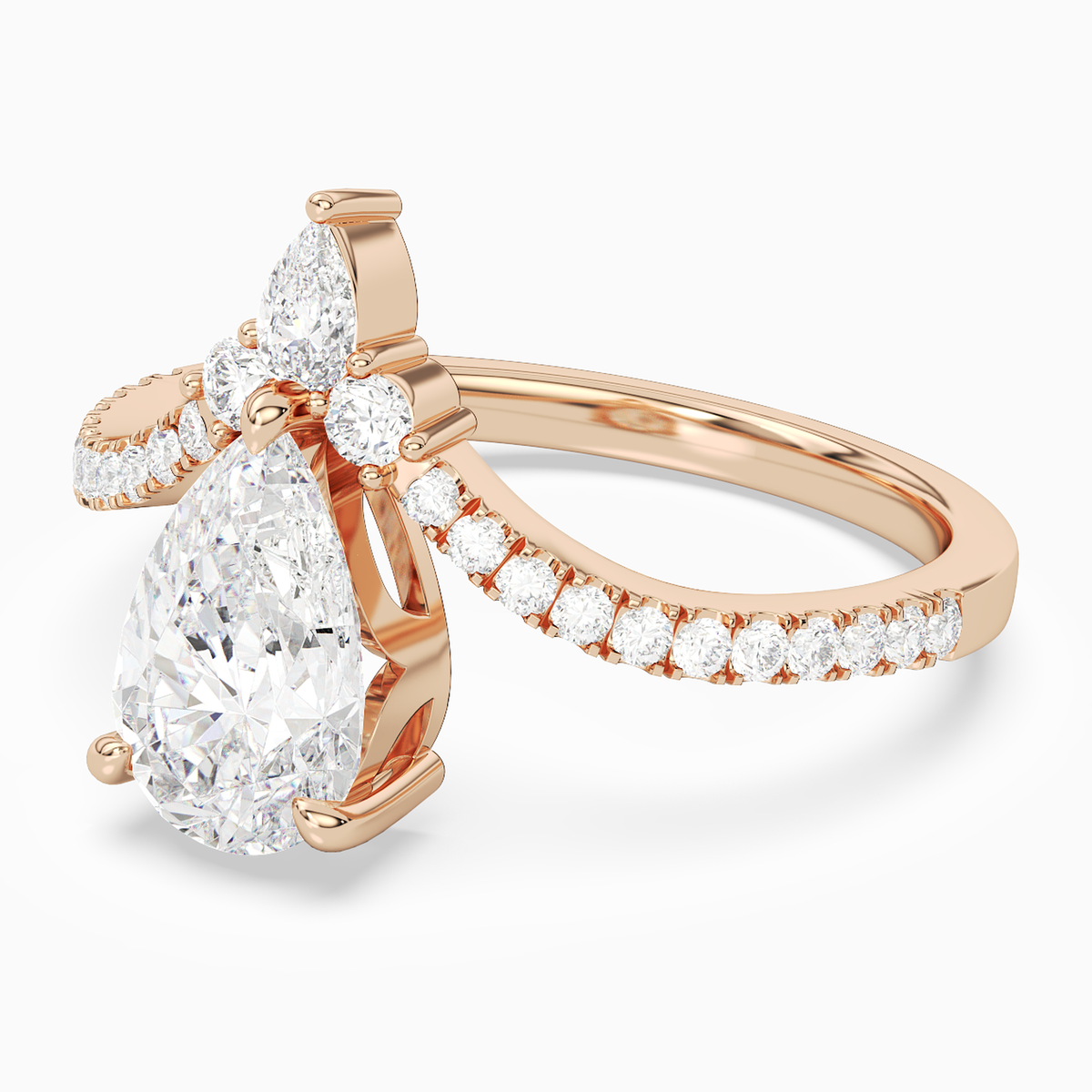 Pear Tiara Accent Side Stone in 14K Rose Gold top angle