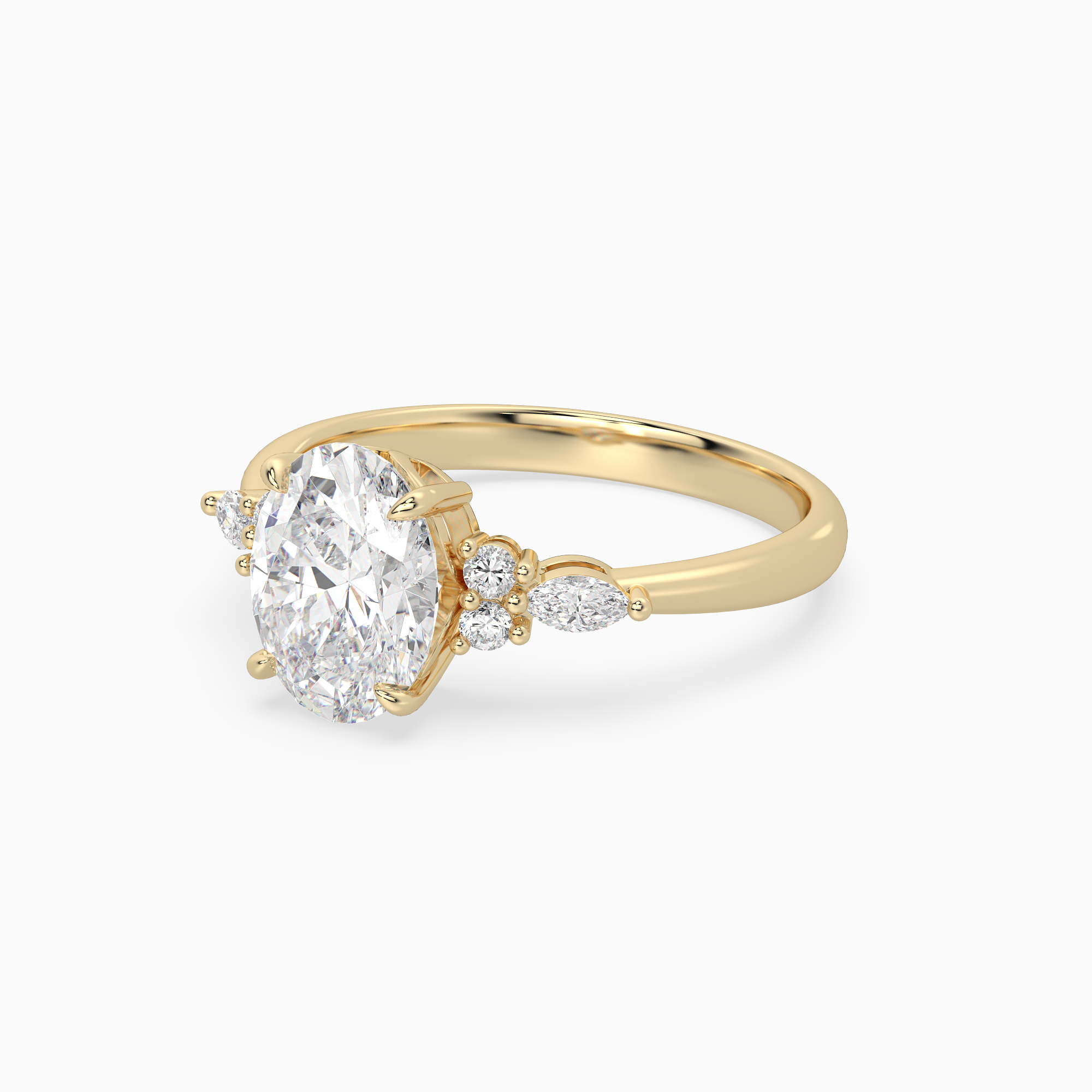 Oval Composite Floral Side Stone in 14K Yellow Gold top angle