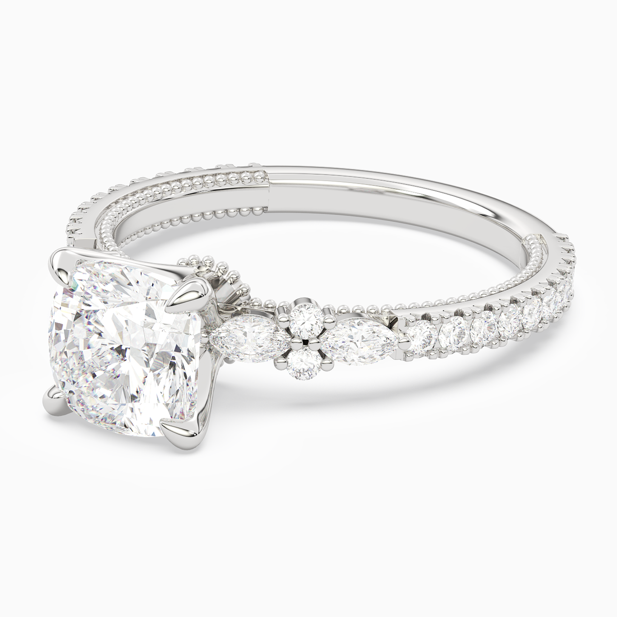 Cushion Celestia Side Stone in 14K White Gold top angle