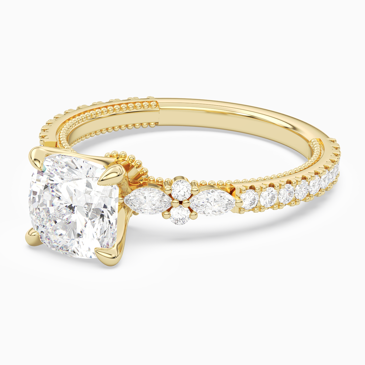 Cushion Celestia Side Stone in 14K Yellow Gold top angle