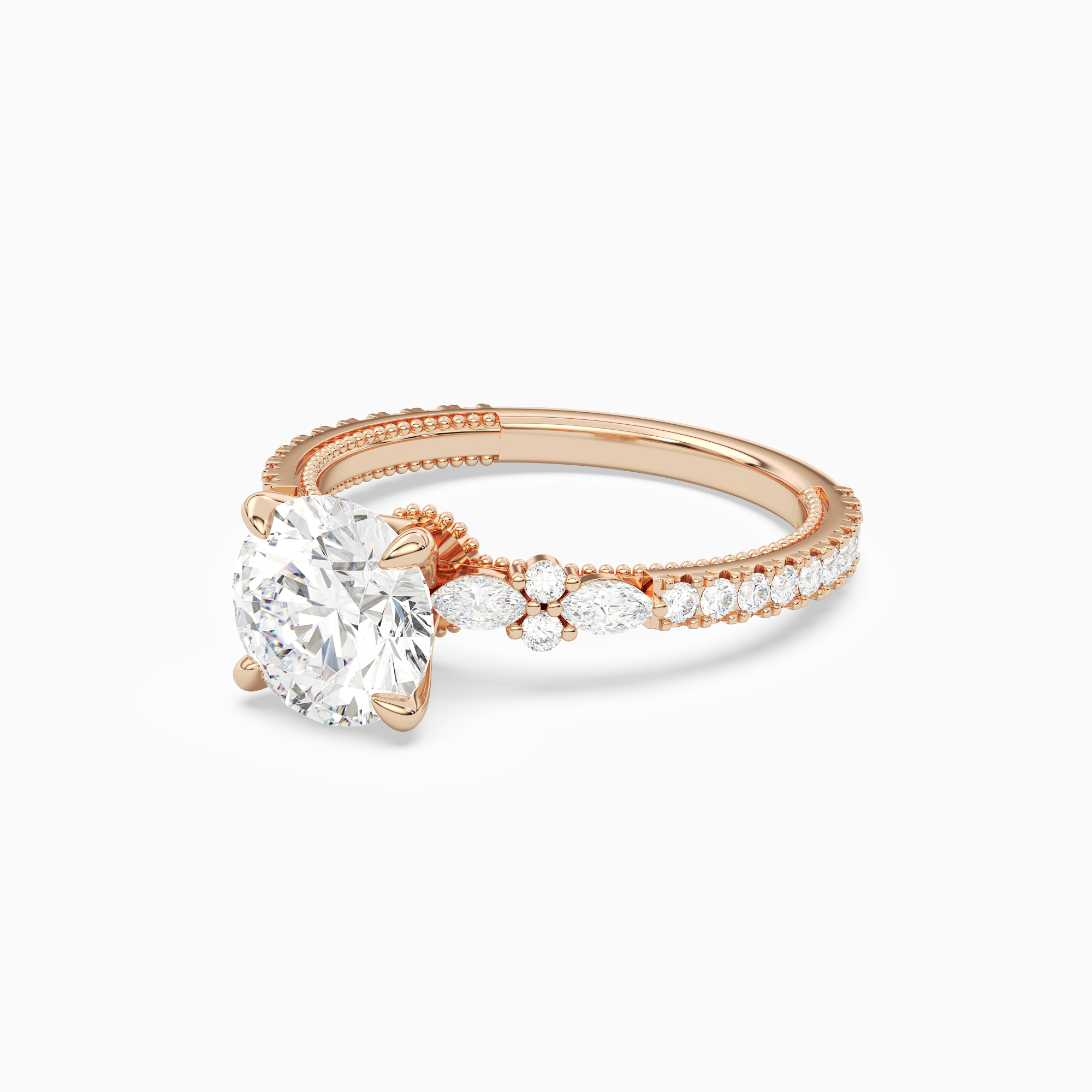 Round Celestia Side Stone in 14K Rose Gold top angle