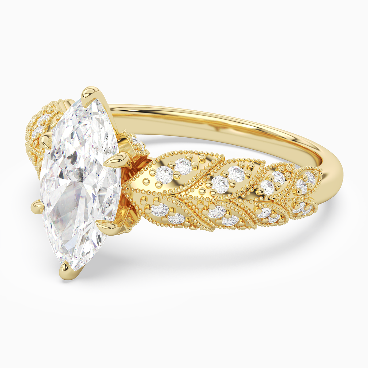 Marquise Laurel Nature Side Stone in 18K Yellow Gold top angle