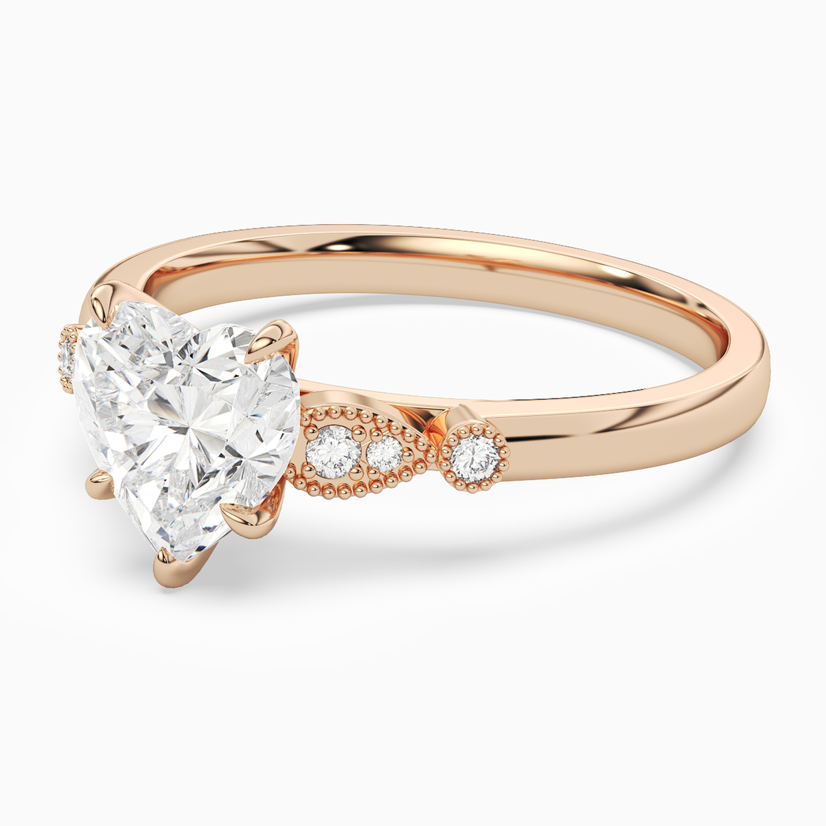 Heart Pear Scroll Side Stone in 14K Rose Gold top angle
