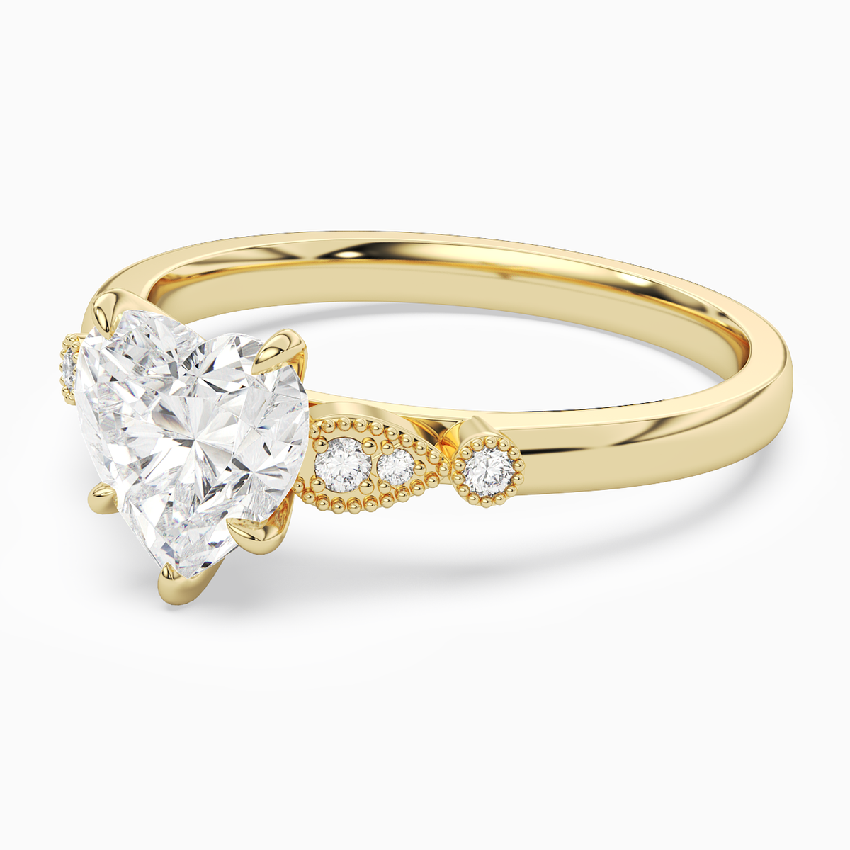 Heart Pear Scroll Side Stone in 14K Yellow Gold top angle