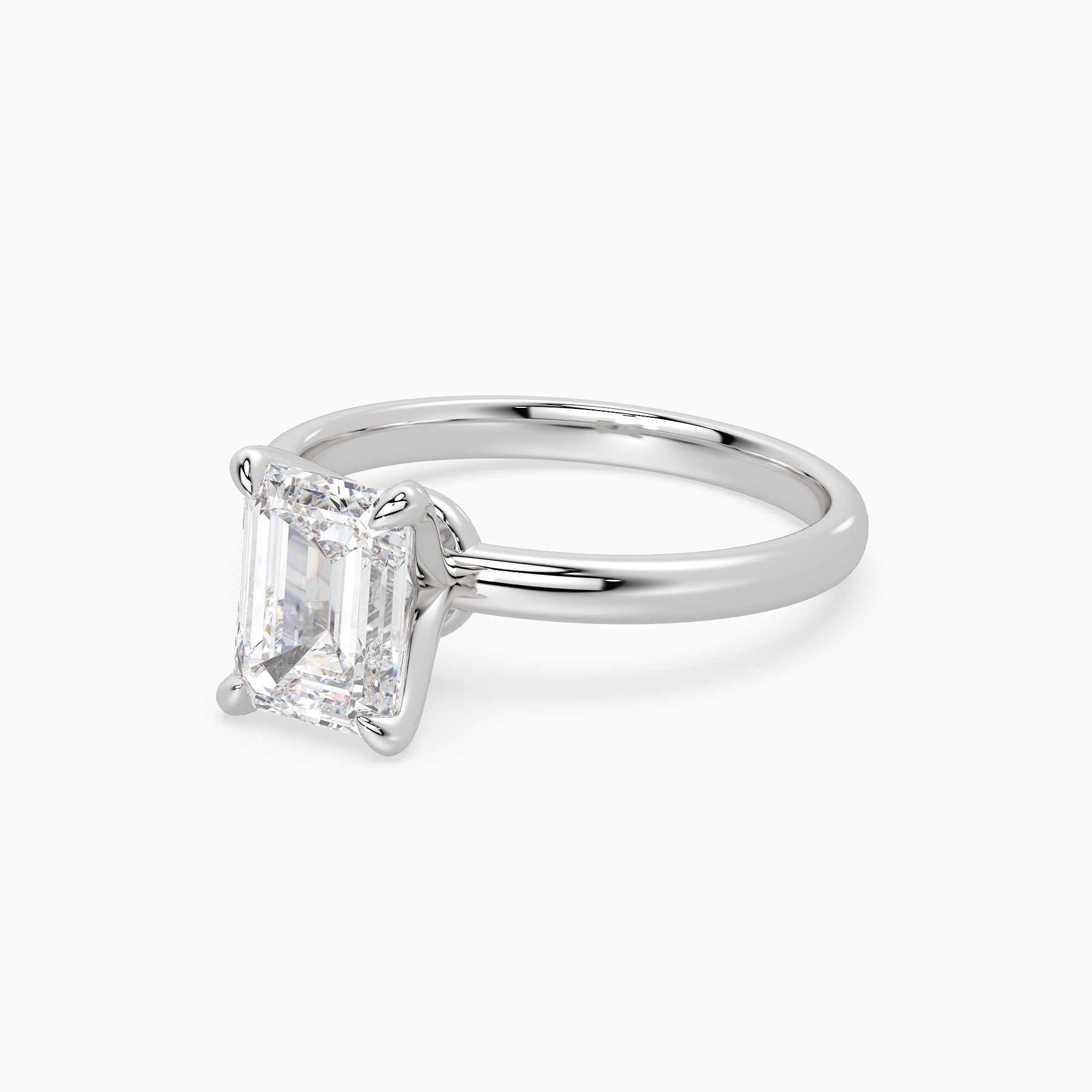 Emerald Petite Classic Solitaire in 14K White Gold top angle