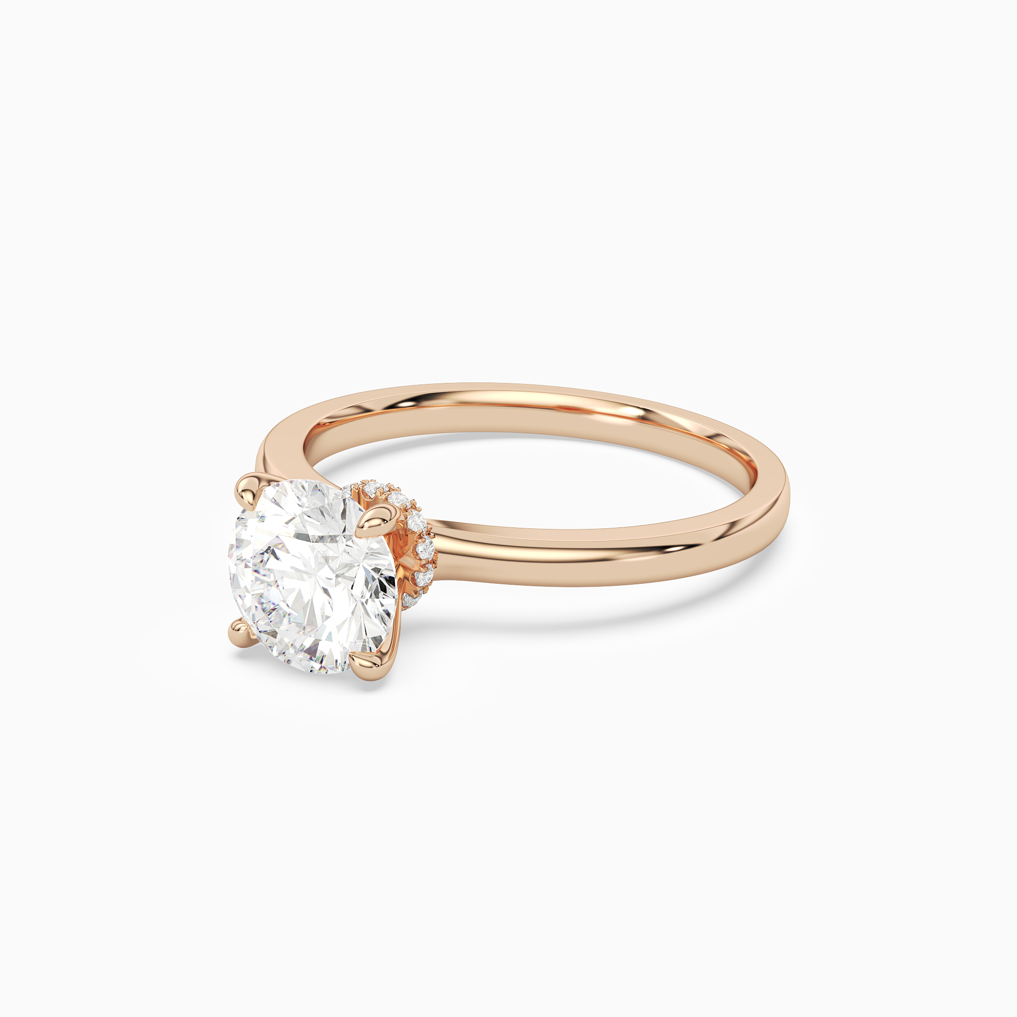 Round Hidden Halo Crown Clean in 14K Rose Gold top angle