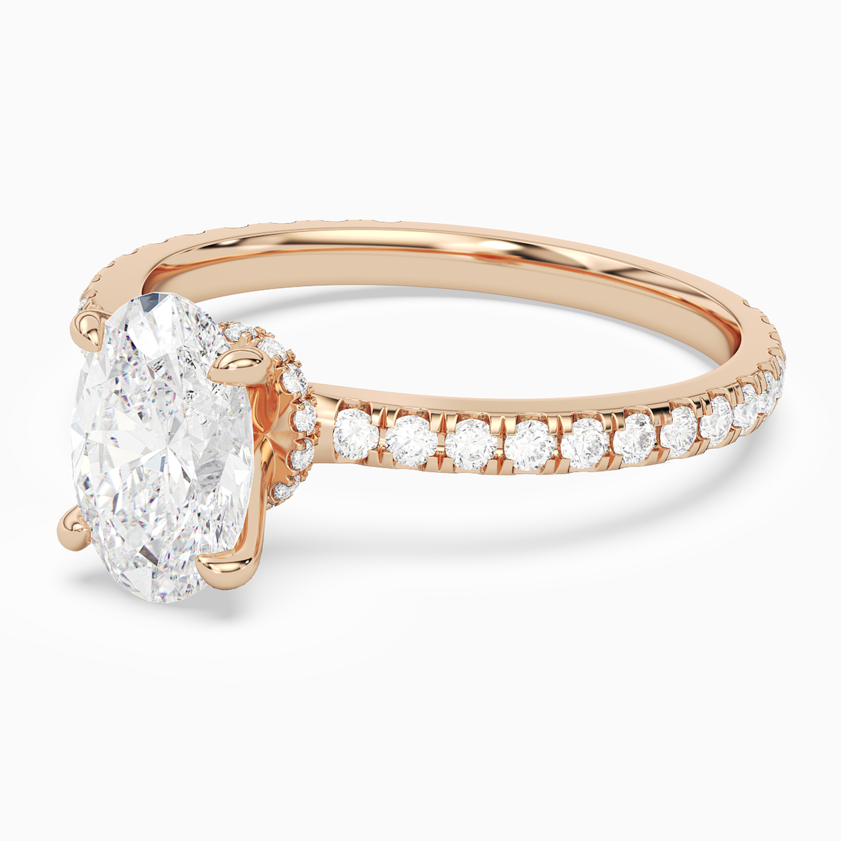 Oval Hidden Halo Crown Pavé in 14K Rose Gold top angle