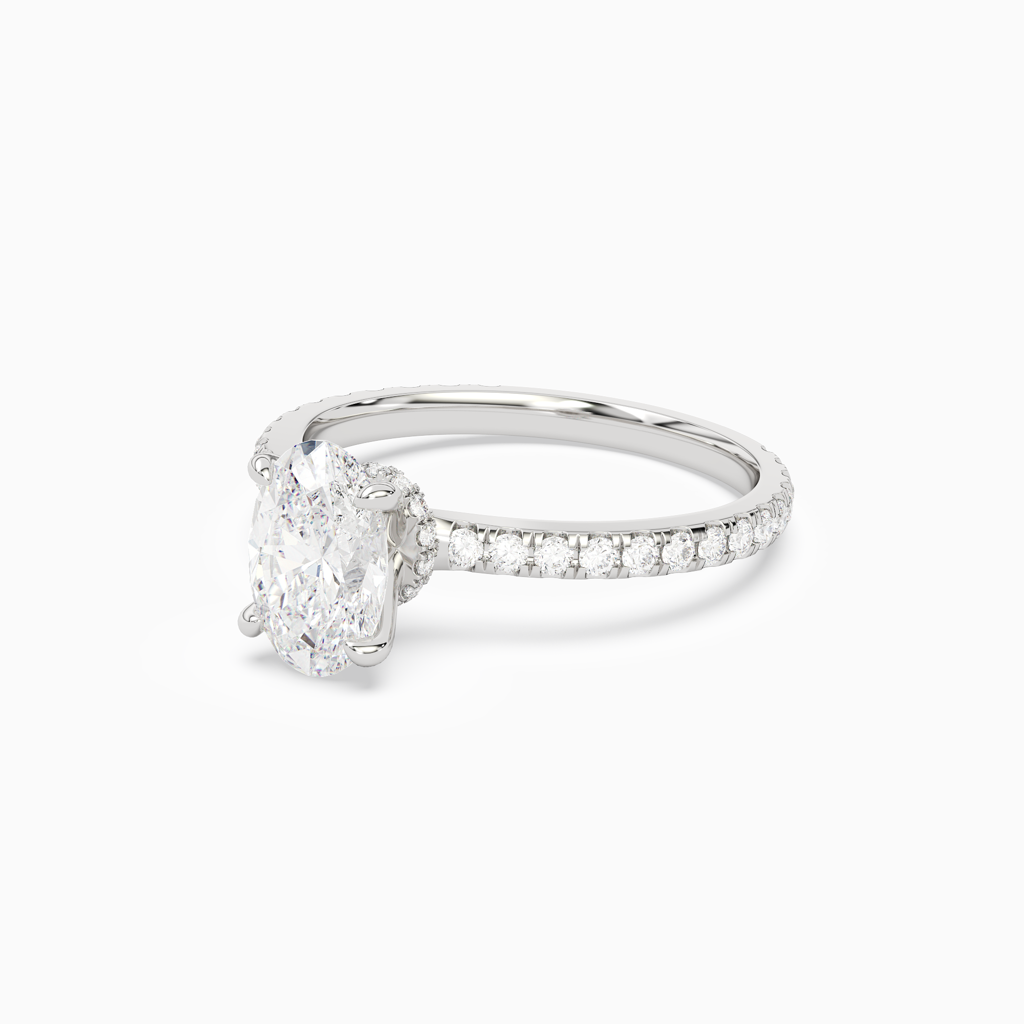 Oval Hidden Halo Crown Pavé in 14K White Gold top angle