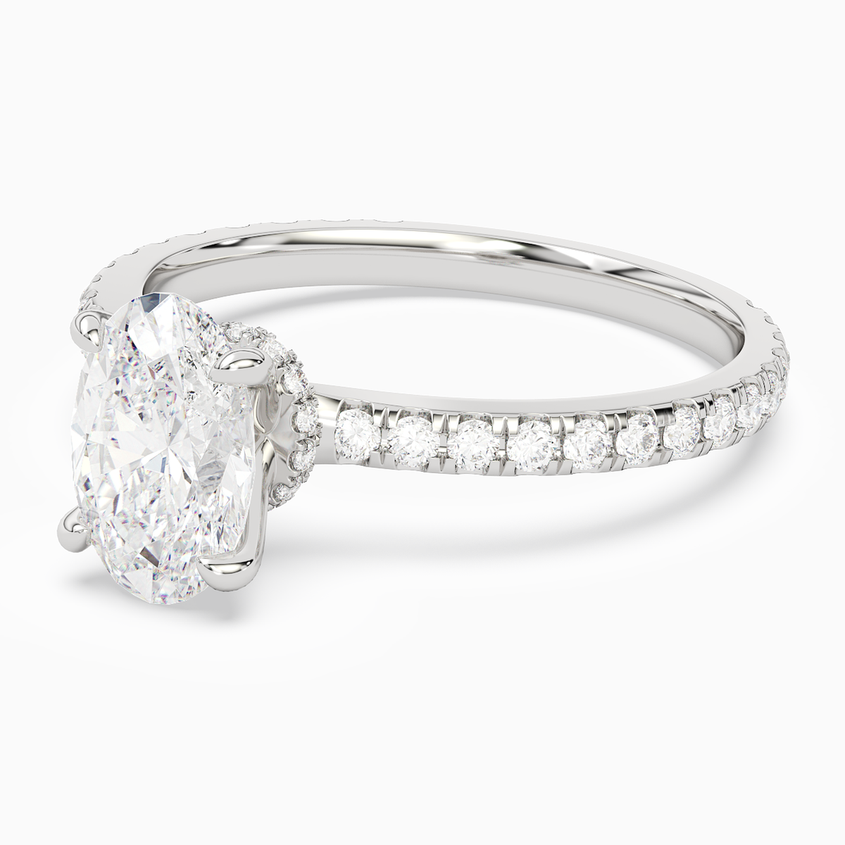 Oval Hidden Halo Crown Pavé in 14K White Gold top angle