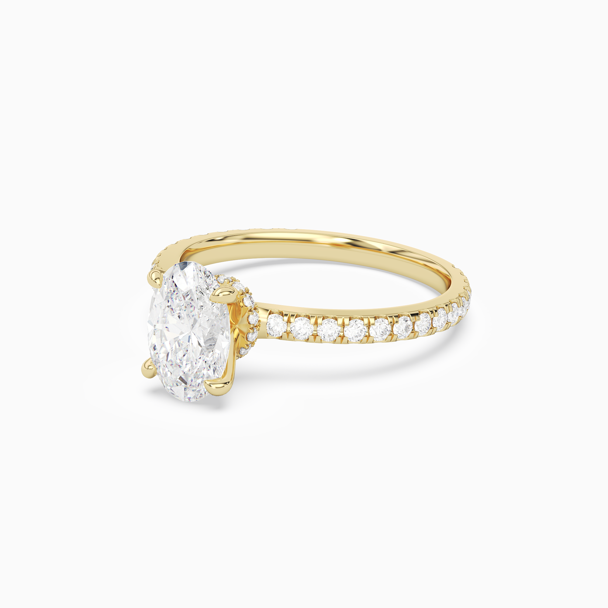 Oval Hidden Halo Crown Pavé in 14K Yellow Gold top angle