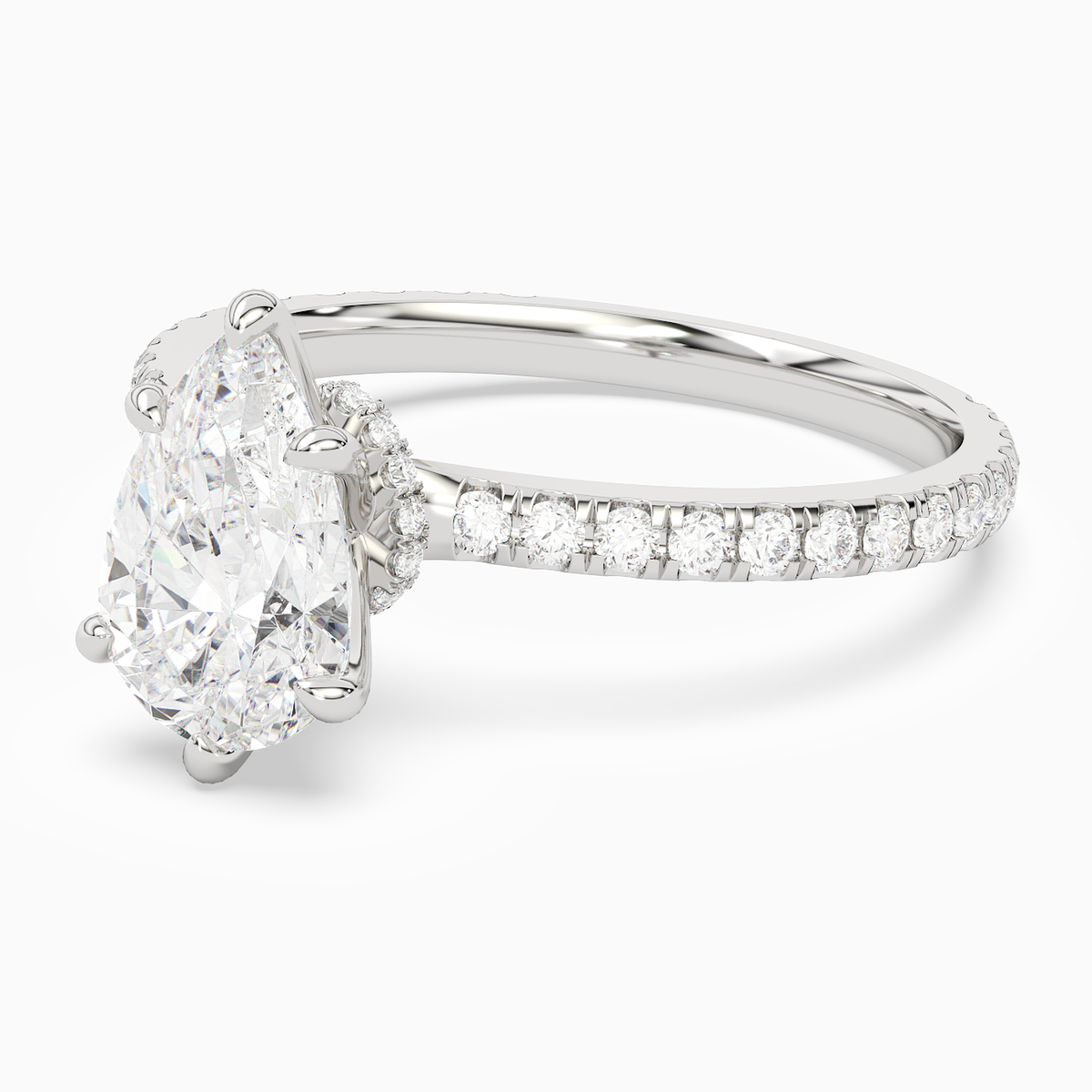 Pear Hidden Halo Crown Pavé in 14K White Gold top angle