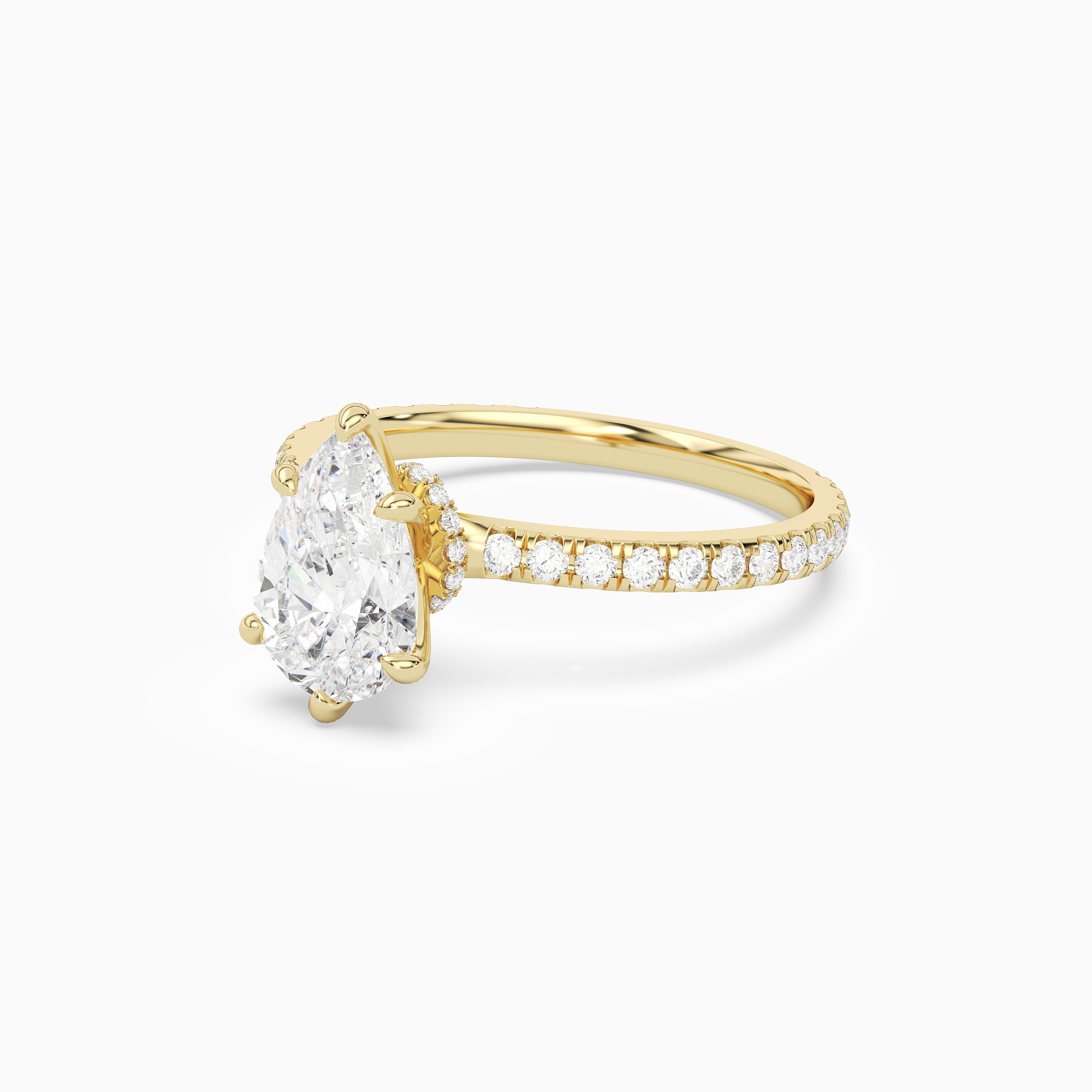 Pear Hidden Halo Crown Pavé in 18K Yellow Gold top angle