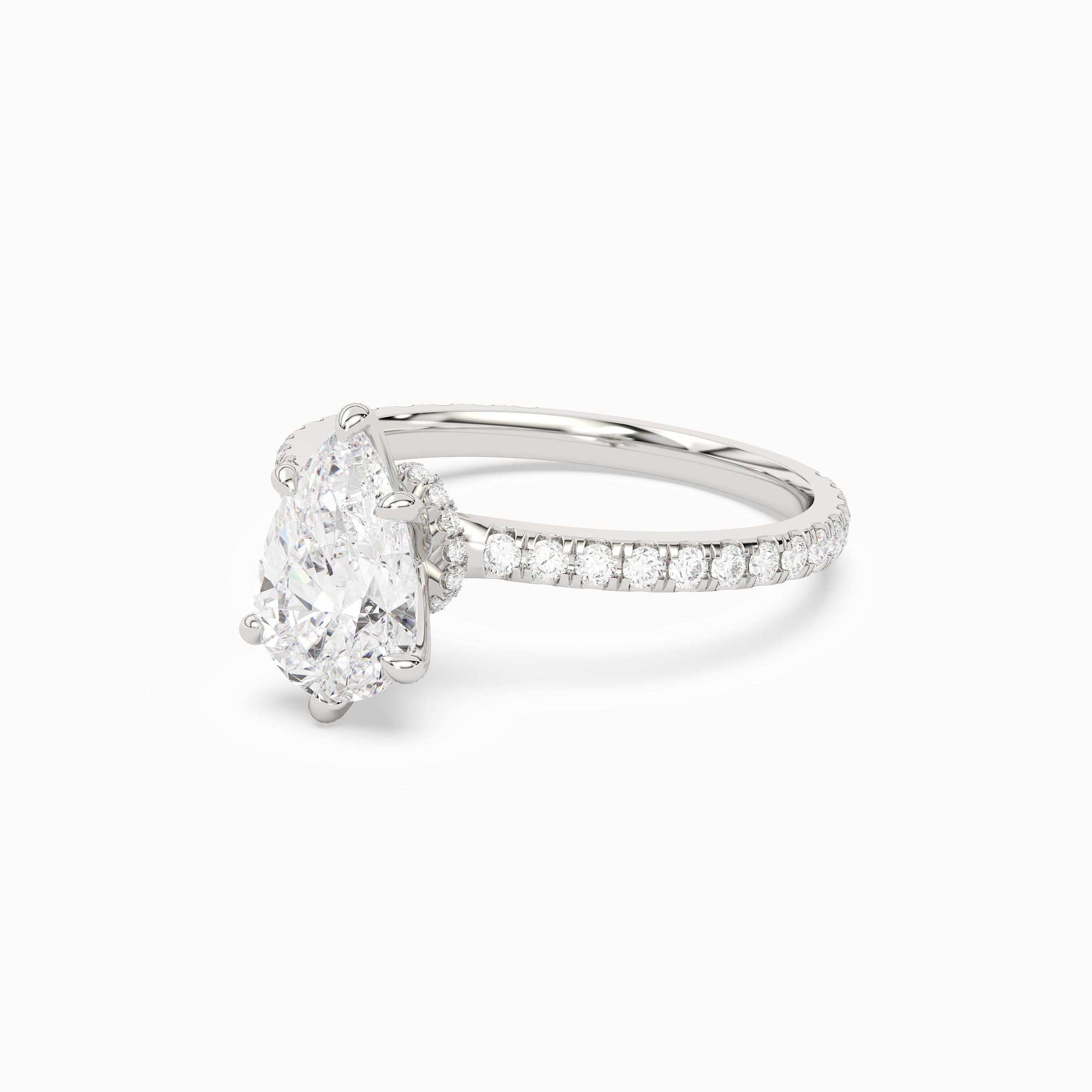 Pear Hidden Halo Crown Pavé in Platinum top angle