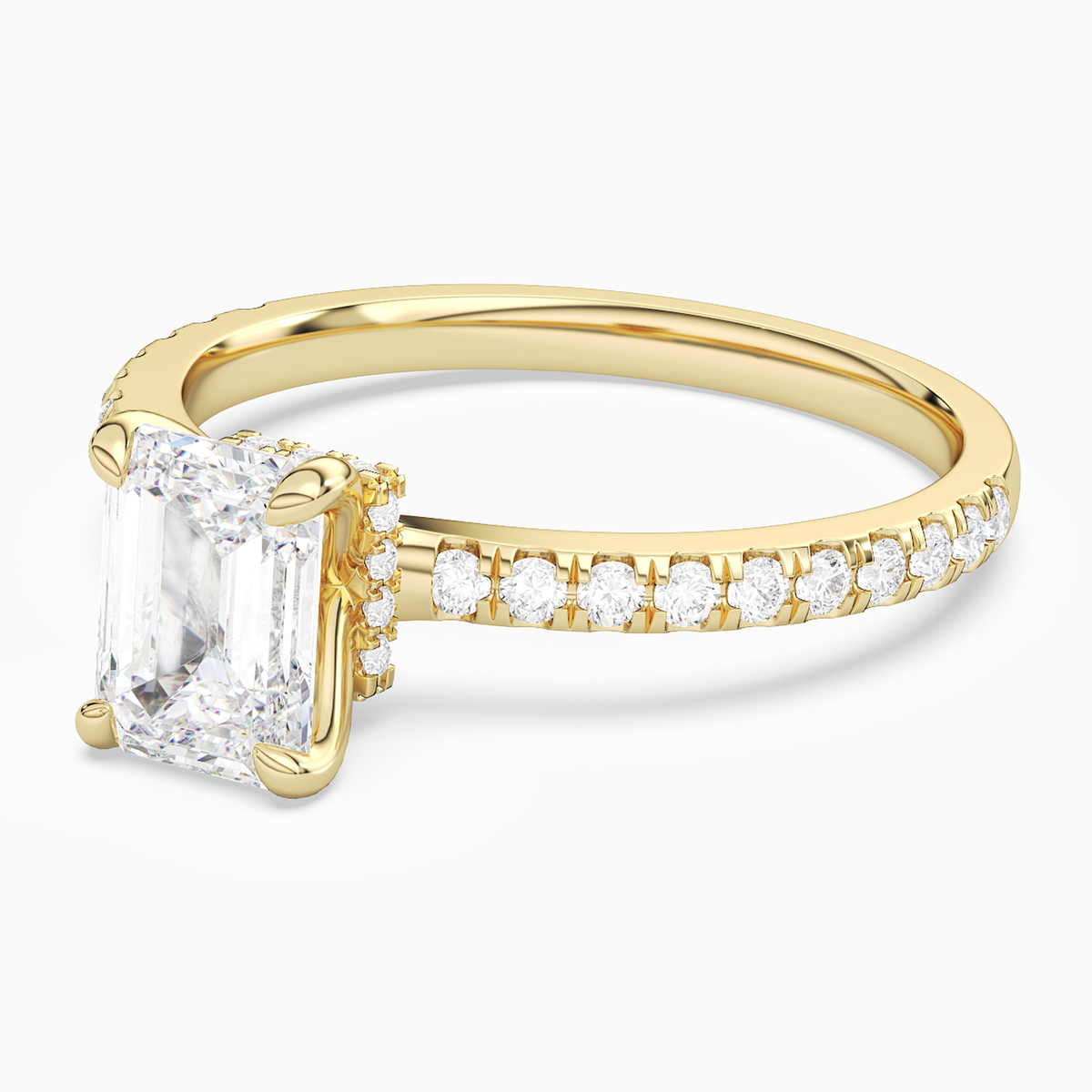 Emerald Hidden Halo Crown Petite Pavé in 14K Yellow Gold top angle