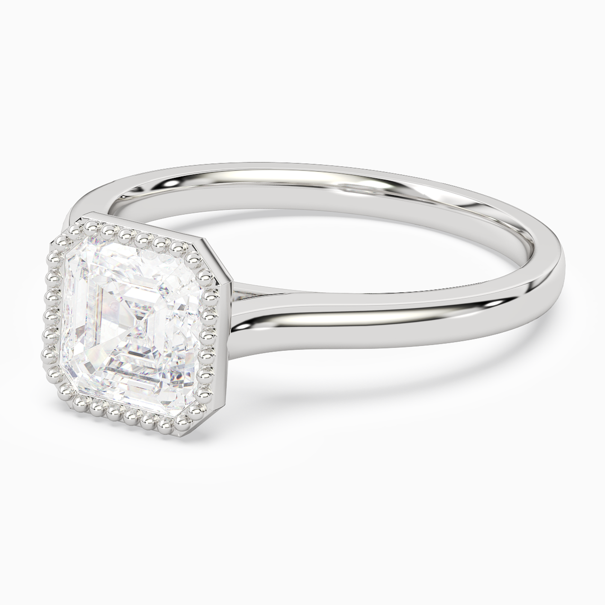 Asscher Milgrain Bezel Solitaire in 14K White Gold top angle