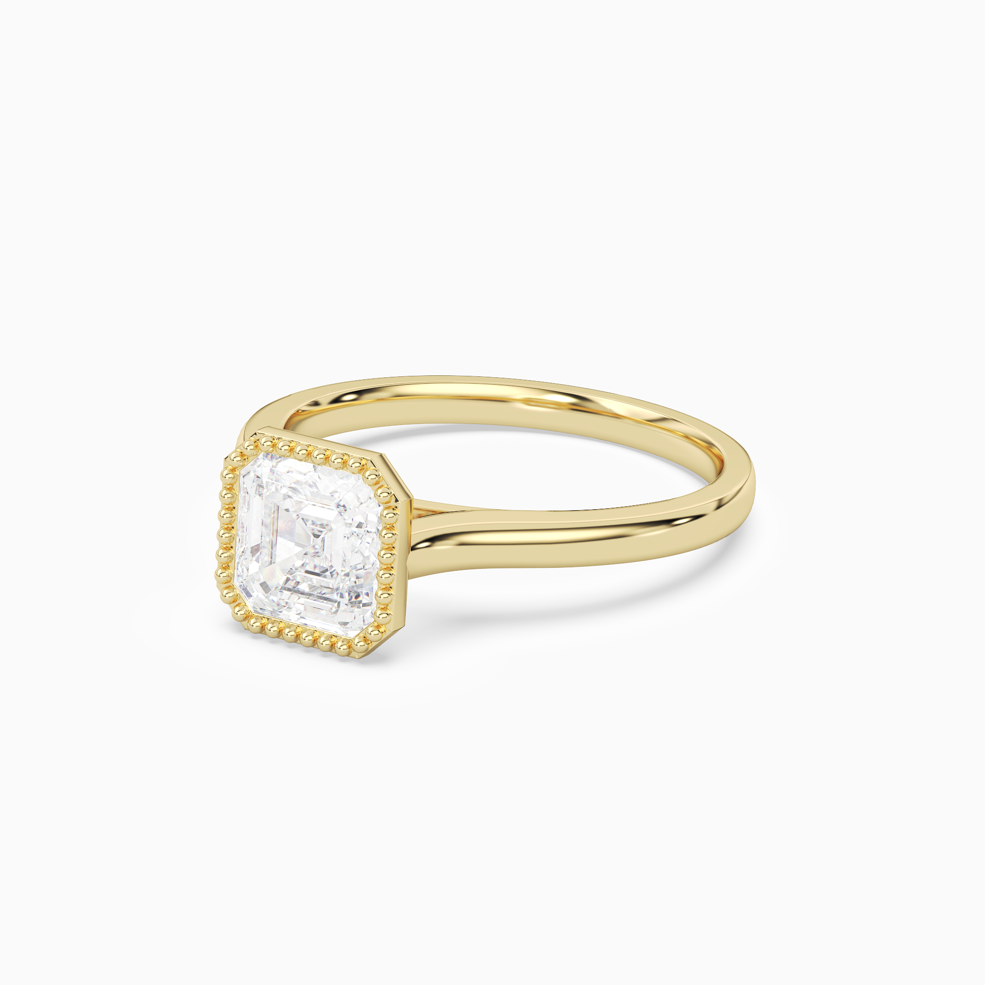 Asscher Milgrain Bezel Solitaire in 14K Yellow Gold top angle