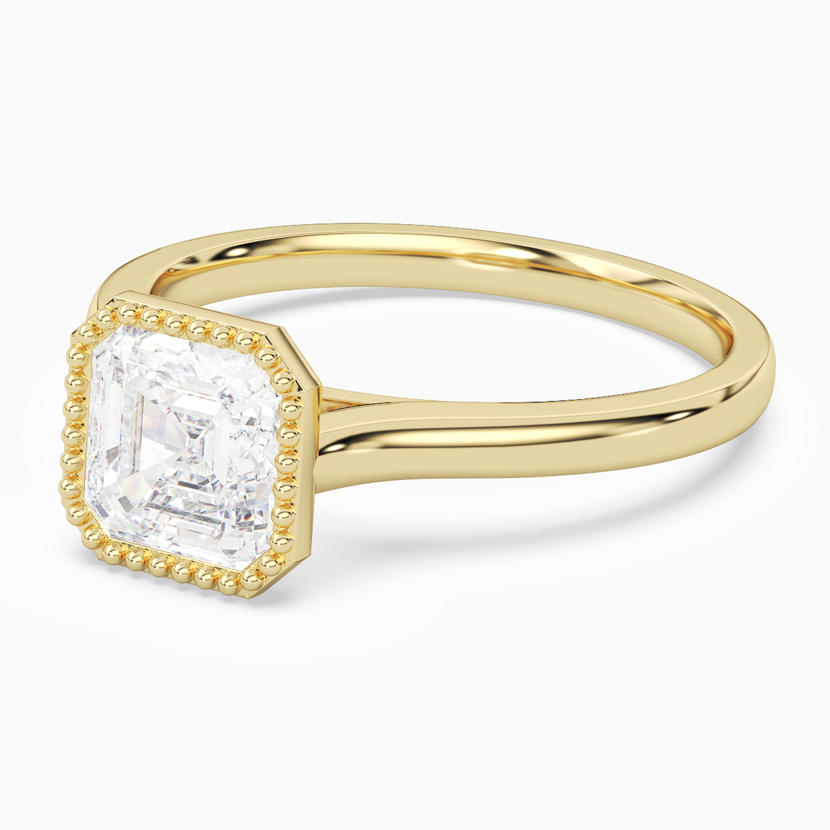 Asscher Milgrain Bezel Solitaire in 14K Yellow Gold top angle