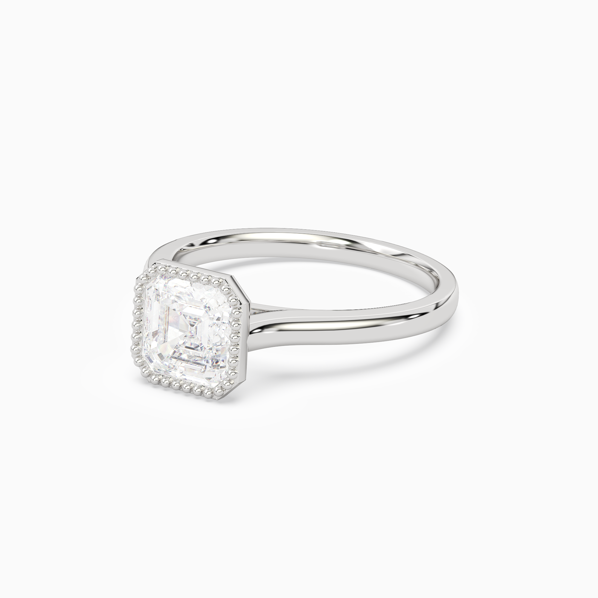 Asscher Milgrain Bezel Solitaire in Platinum top angle