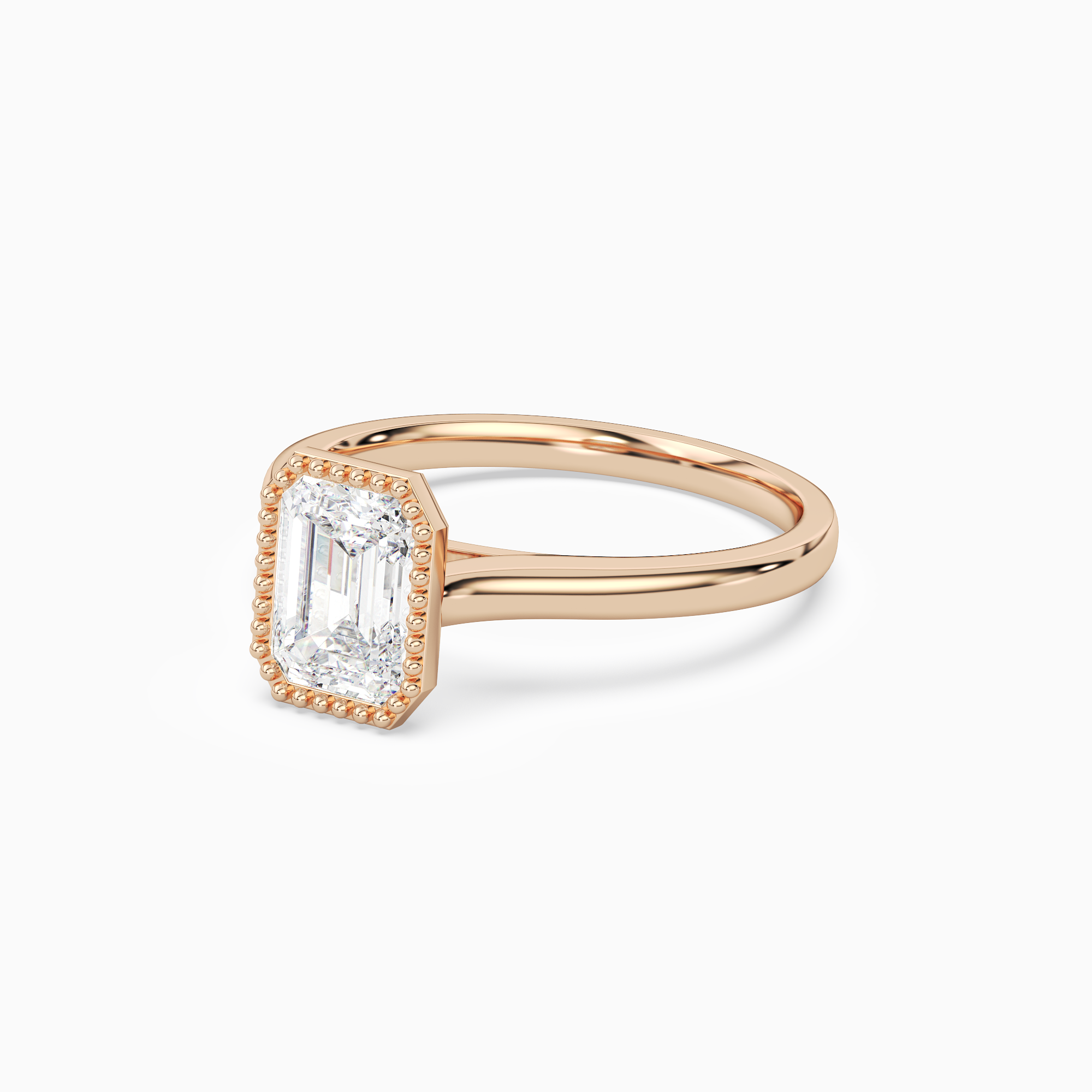 Emerald Milgrain Bezel Solitaire in 14K Rose Gold top angle