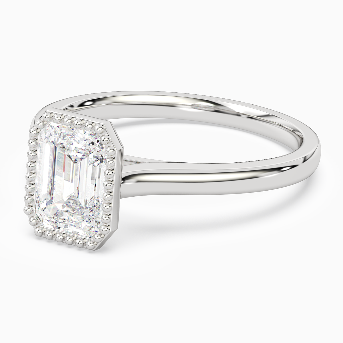 Emerald Milgrain Bezel Solitaire in Platinum top angle