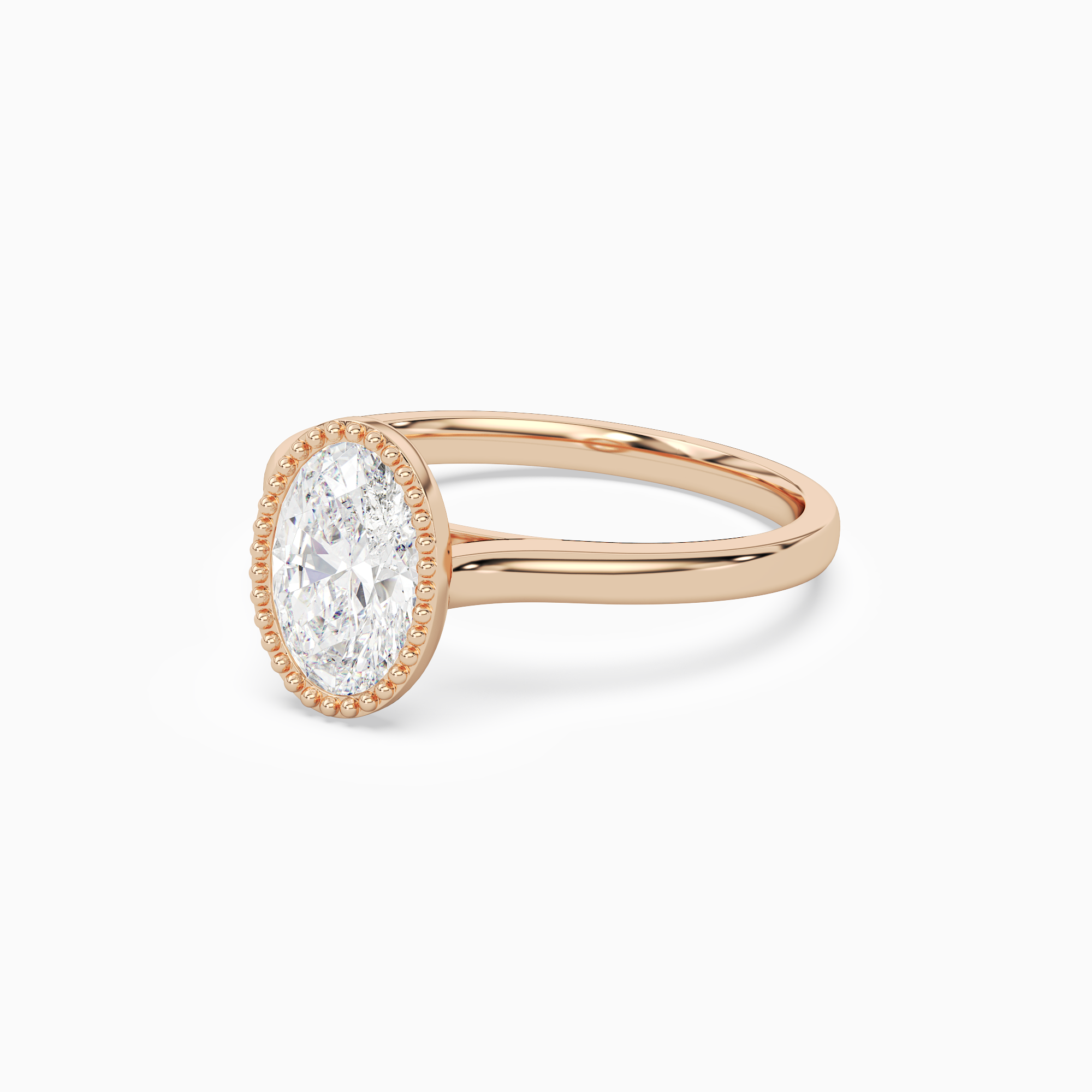 Oval Milgrain Bezel Solitaire in 14K Rose Gold top angle