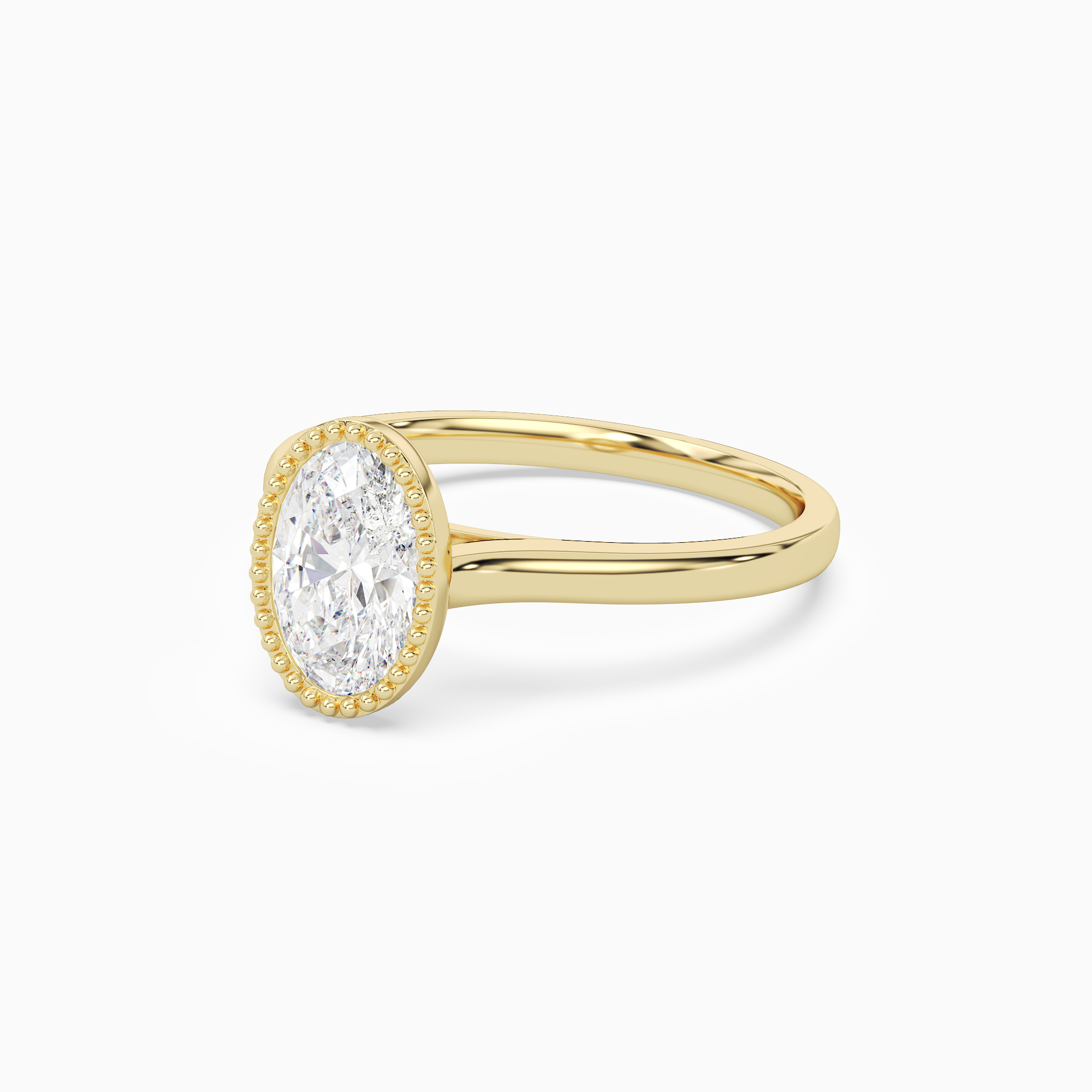 Oval Milgrain Bezel Solitaire in 14K Yellow Gold top angle