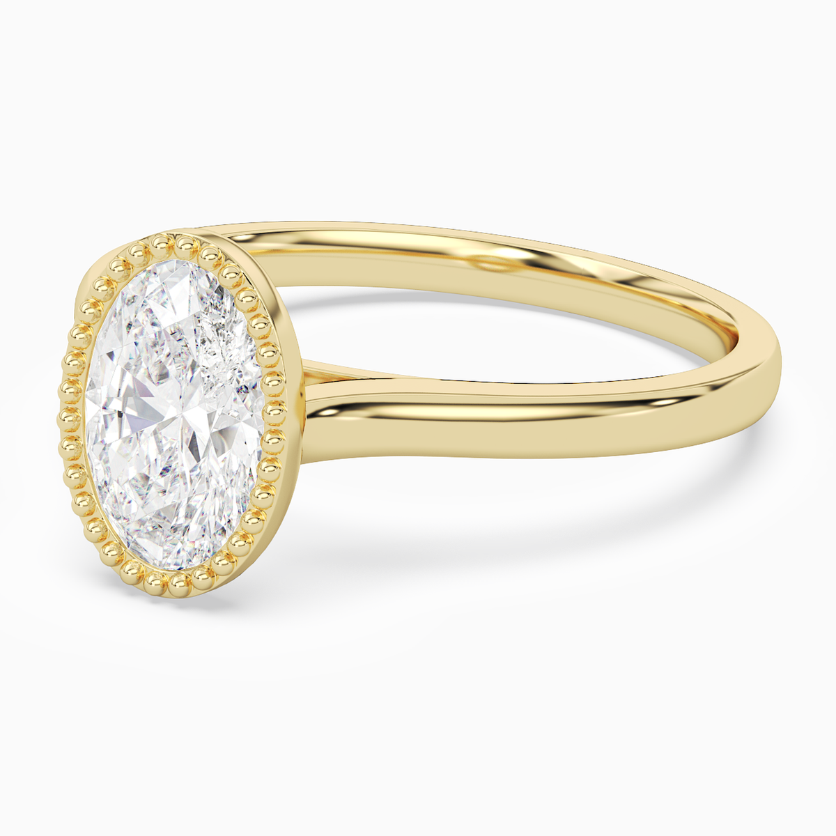 Oval Milgrain Bezel Solitaire in 18K Yellow Gold top angle
