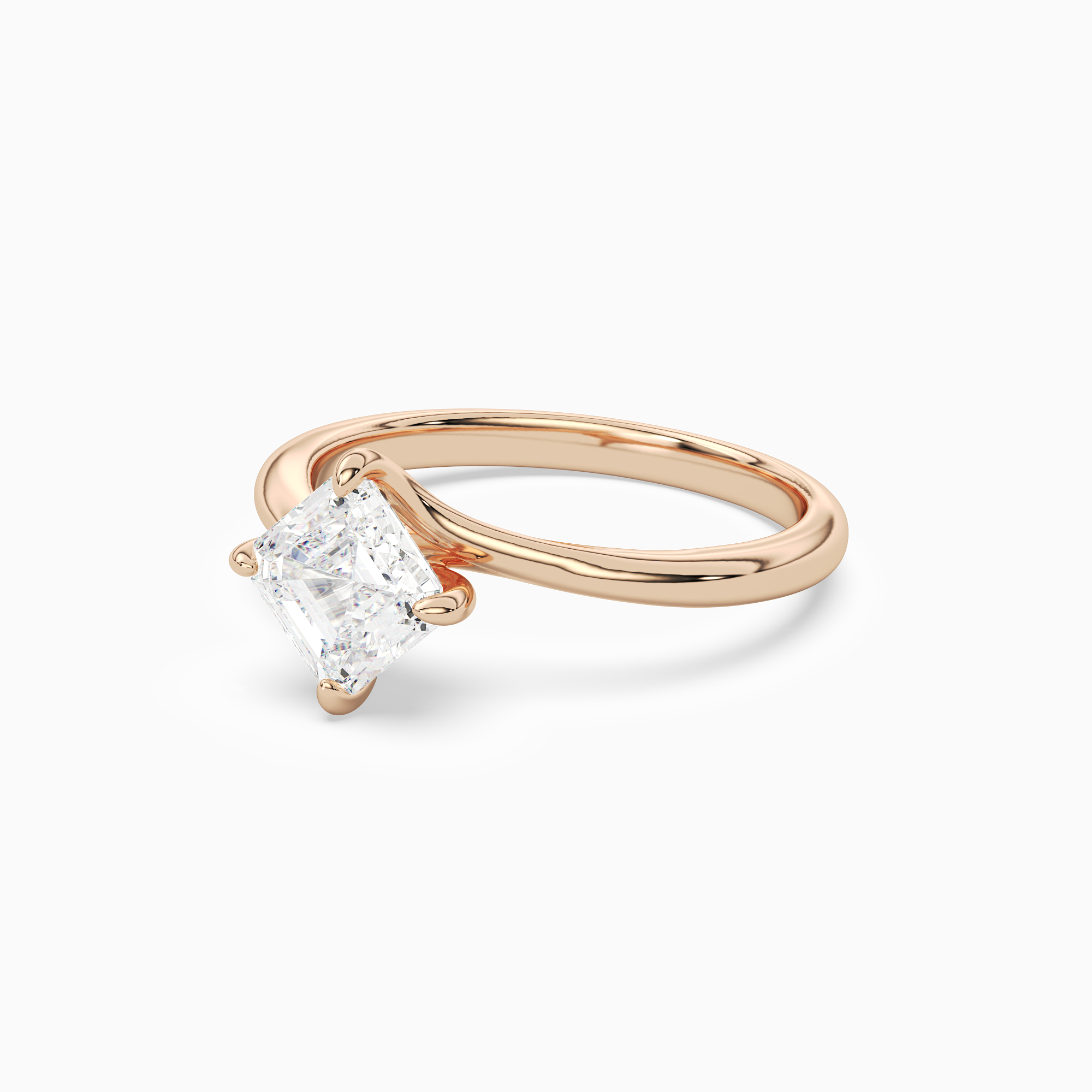 Asscher Bypass Solitaire in 14K Rose Gold top angle