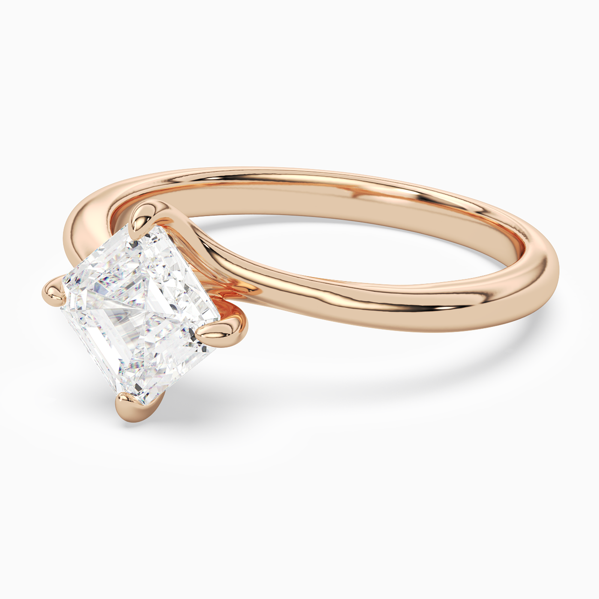 Asscher Bypass Solitaire in 14K Rose Gold top angle