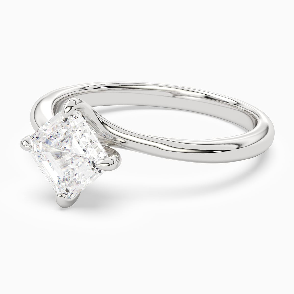 Asscher Bypass Solitaire in 14K White Gold top angle