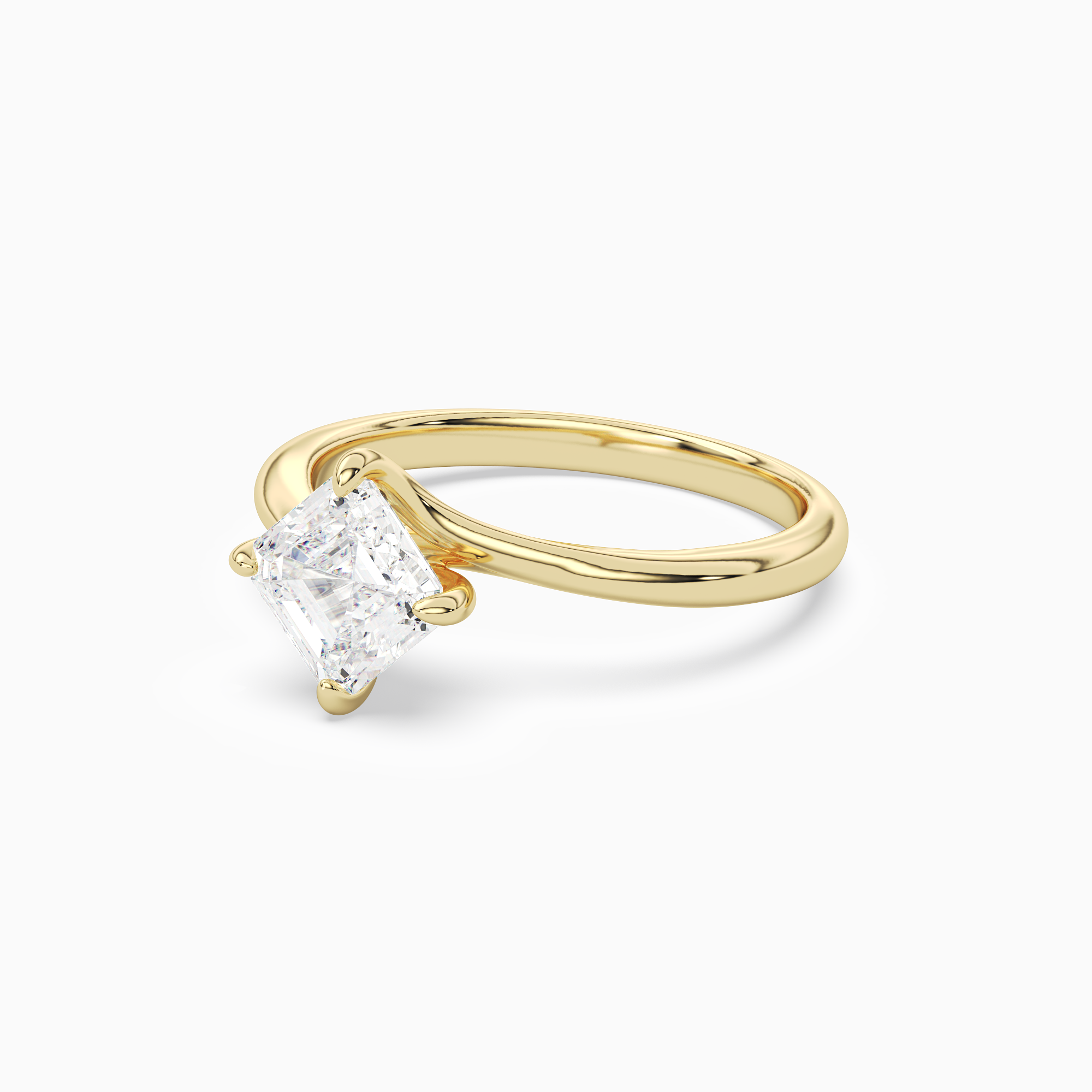 Asscher Bypass Solitaire in 14K Yellow Gold top angle