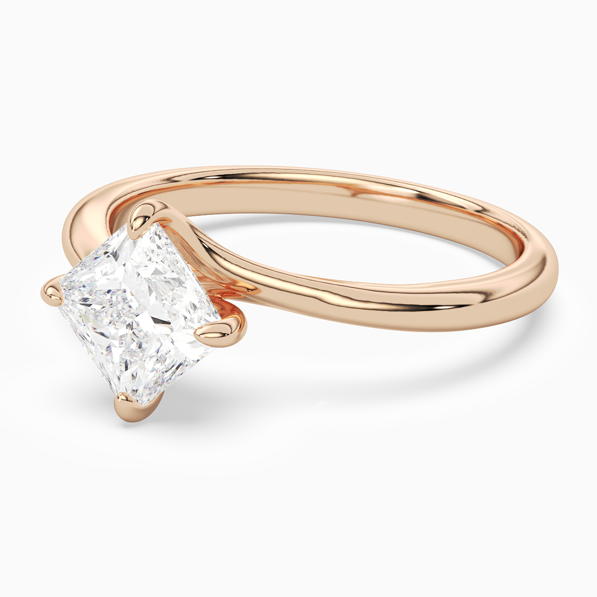 Princess Bypass Solitaire in 14K Rose Gold top angle