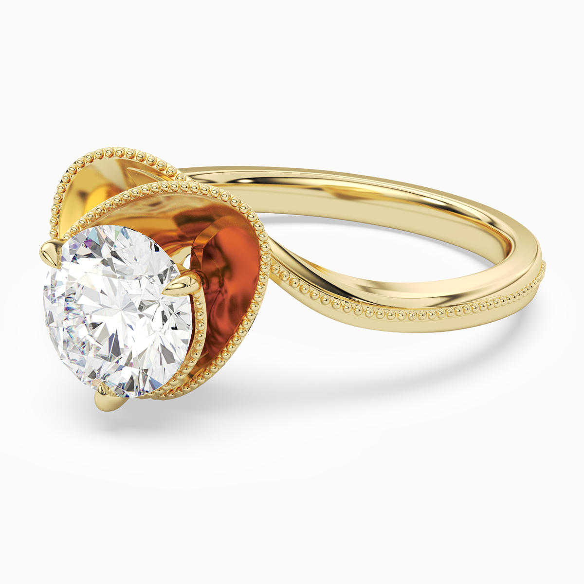 Round Natural-Inspired Crossover Solitaire in 14K Yellow Gold top angle