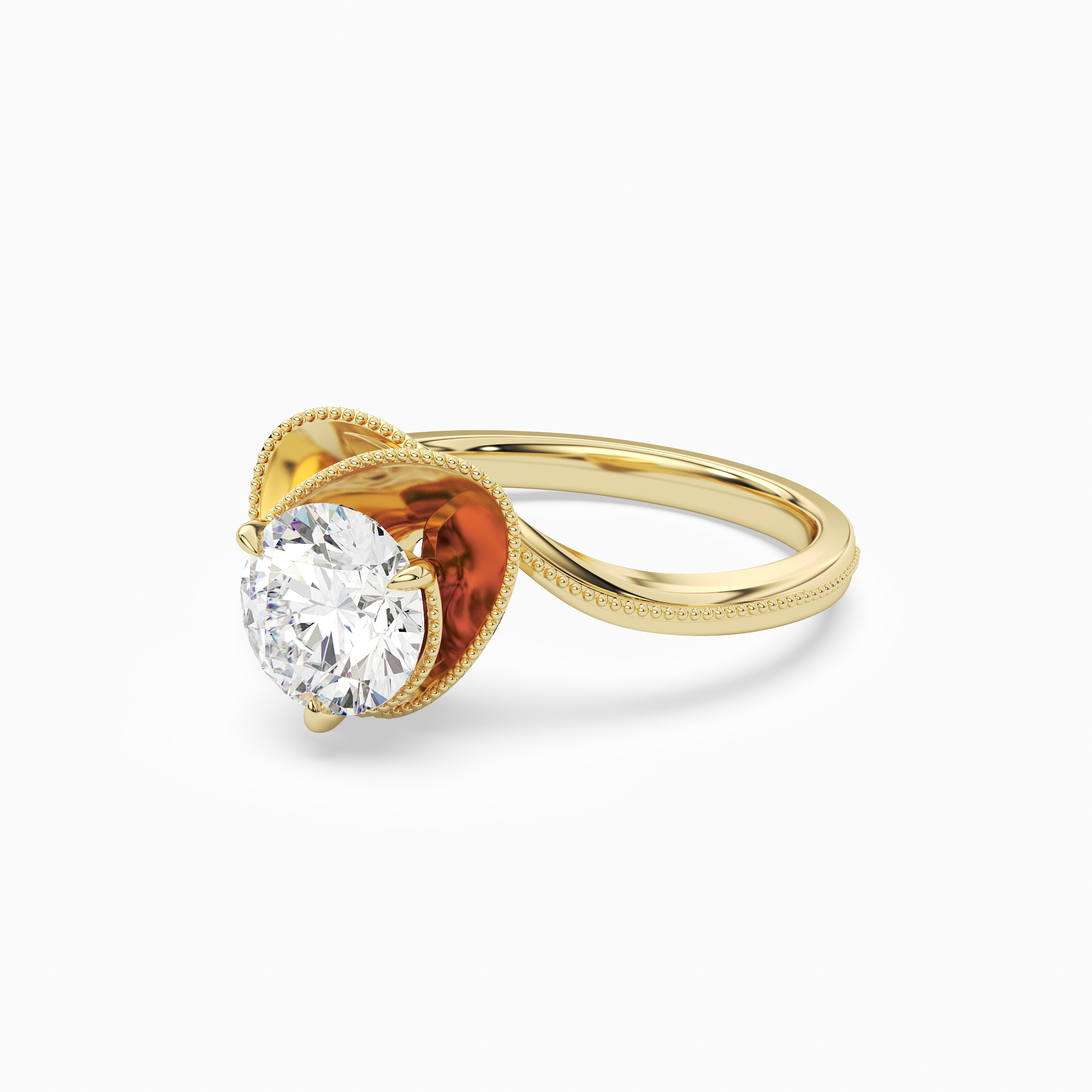 Round Natural-Inspired Crossover Solitaire in 18K Yellow Gold top angle