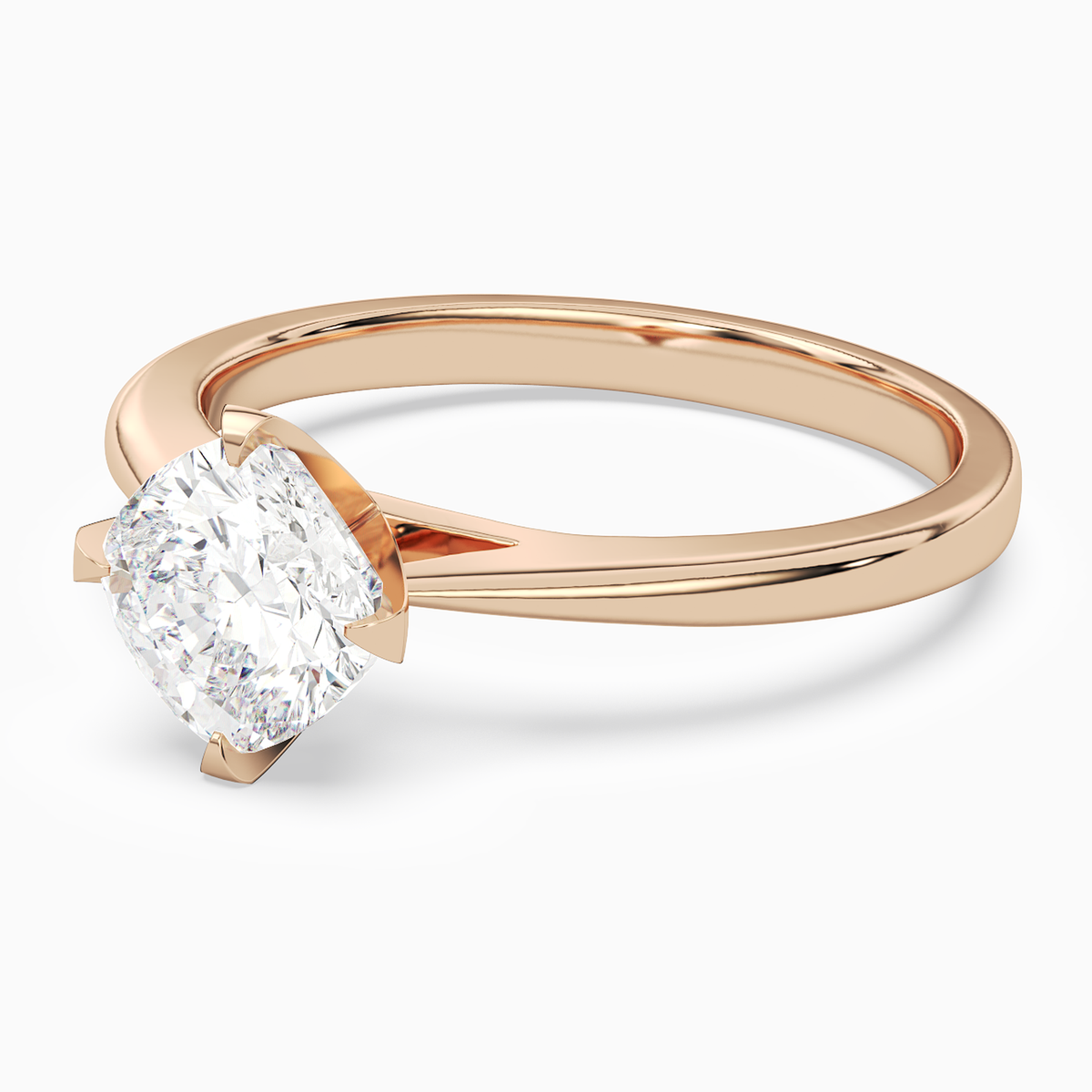 Cushion Petal Head Solitaire in 14K Rose Gold top angle