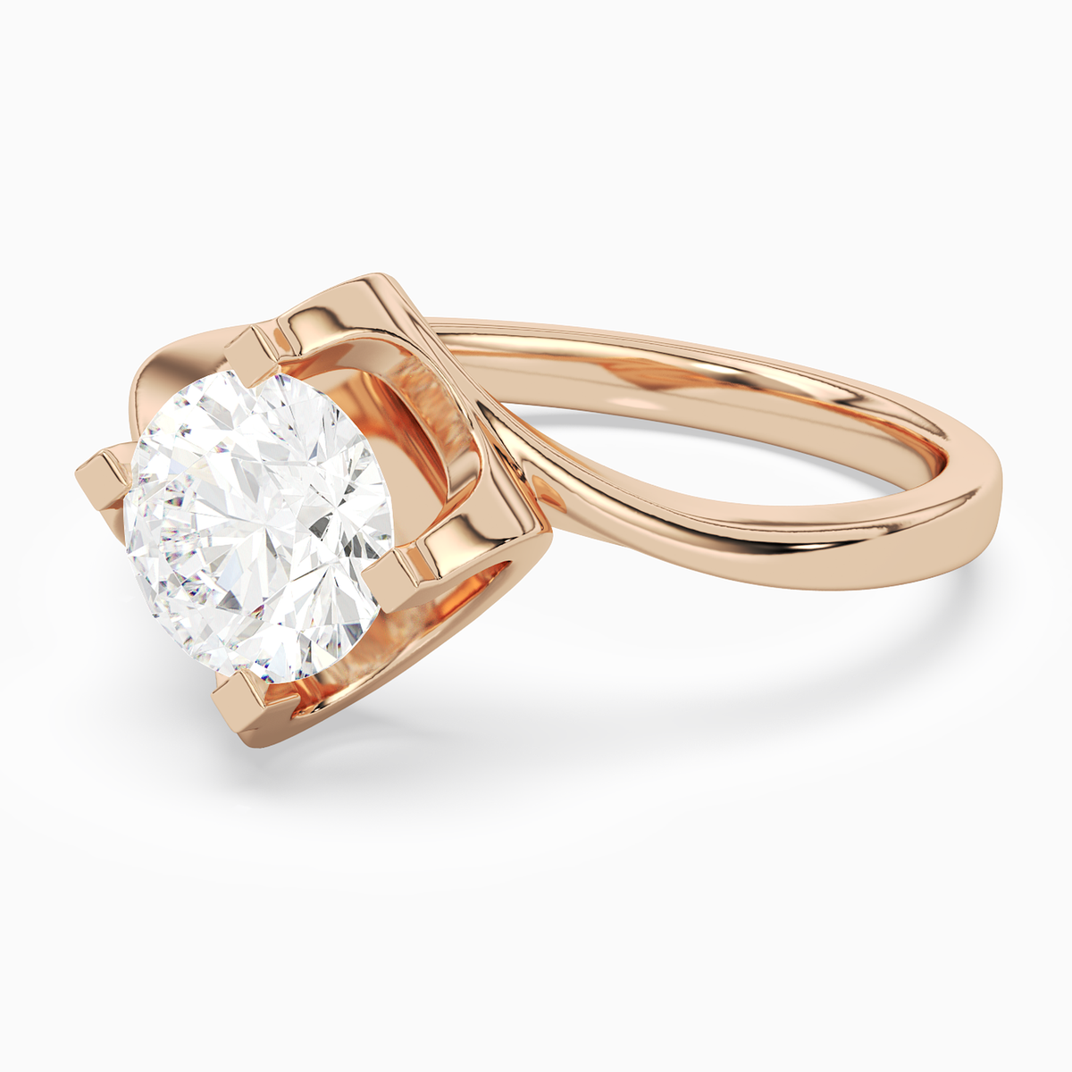 Round Bypass Solitaire in 14K Rose Gold top angle