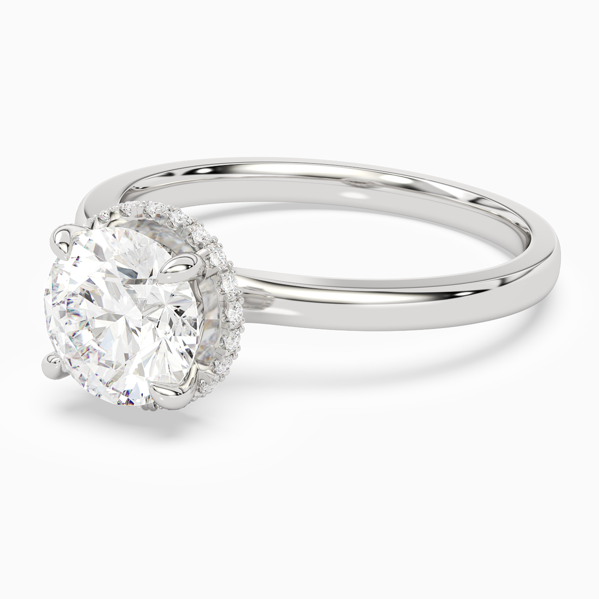 Round Double Hidden Halo Plain in Platinum top angle