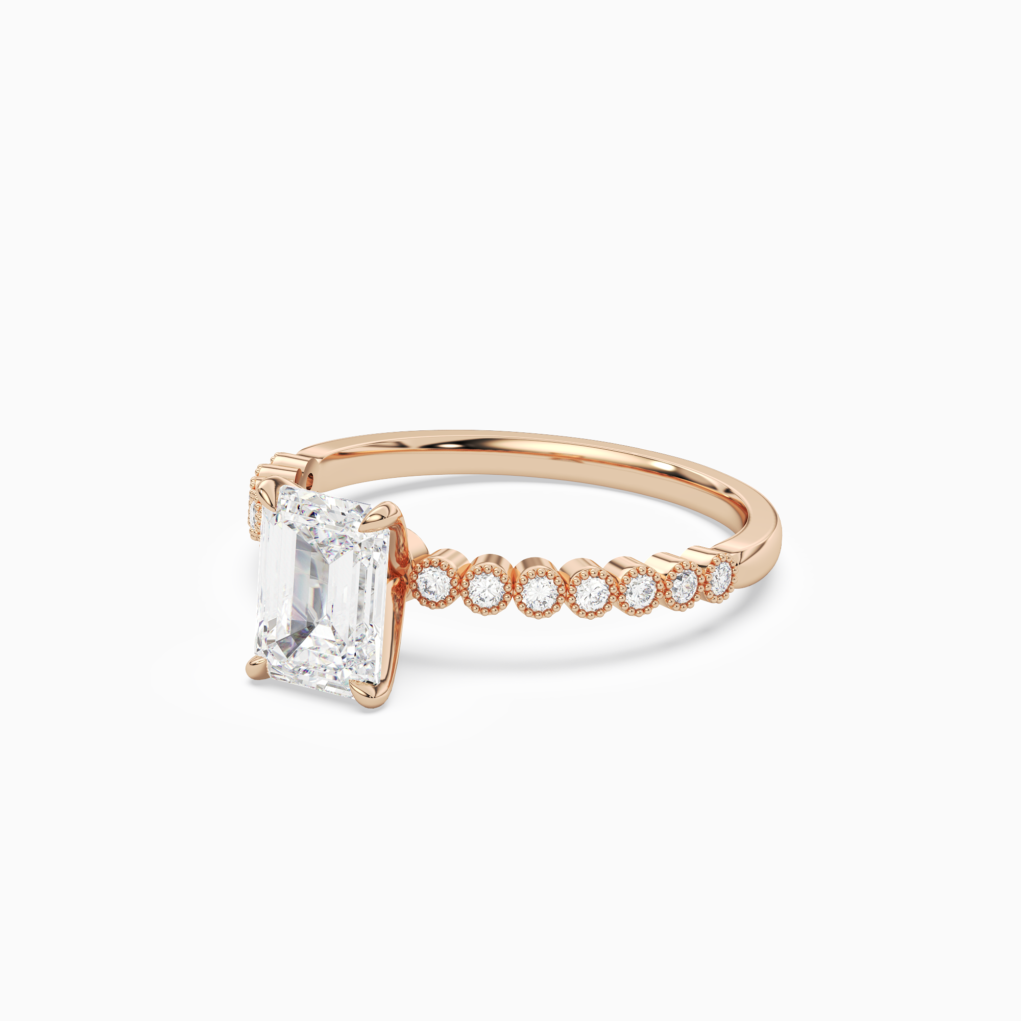 Emerald Accent Shoulder Solitaire in 14K Rose Gold top angle