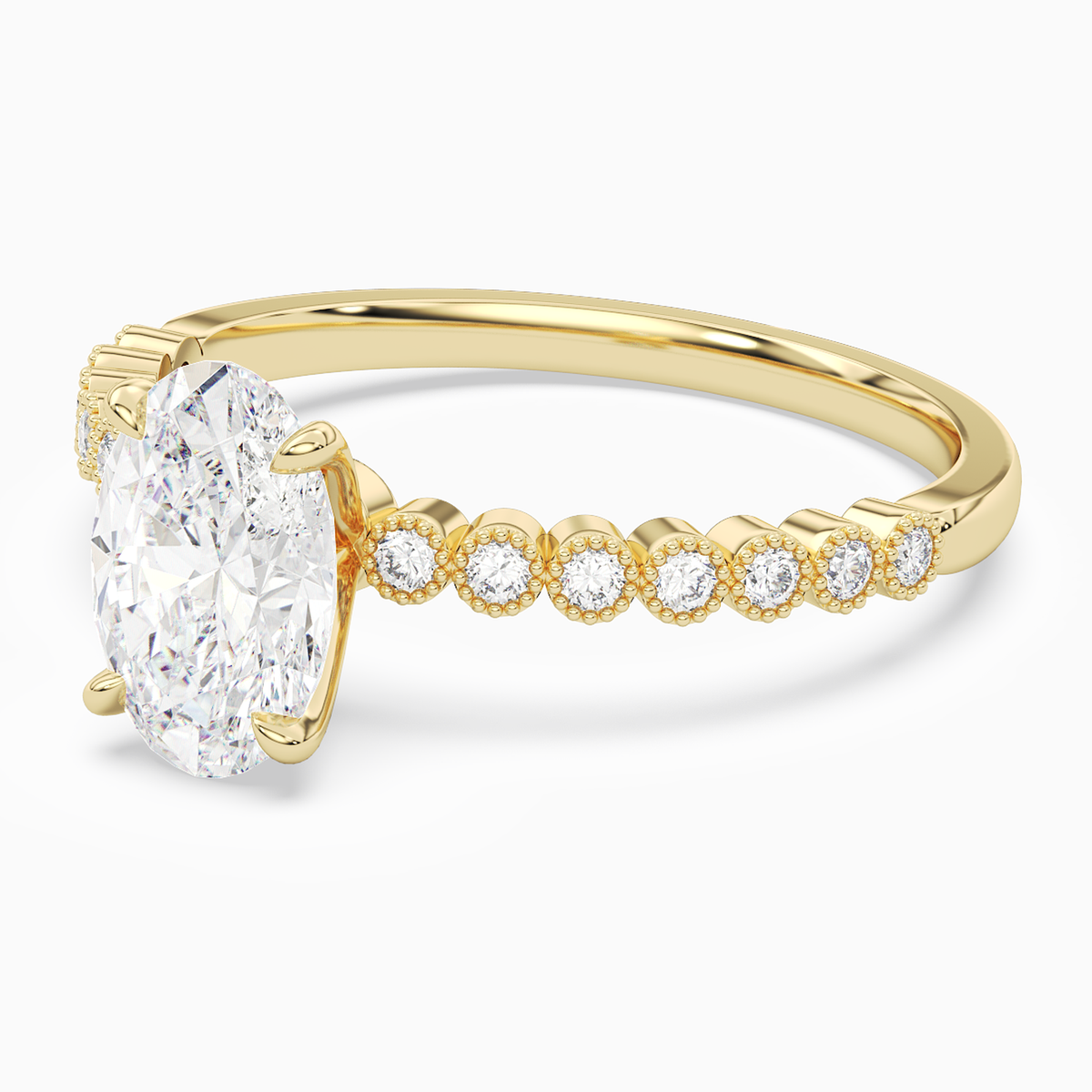 Oval Accent Shoulder Solitaire in 14K Yellow Gold top angle