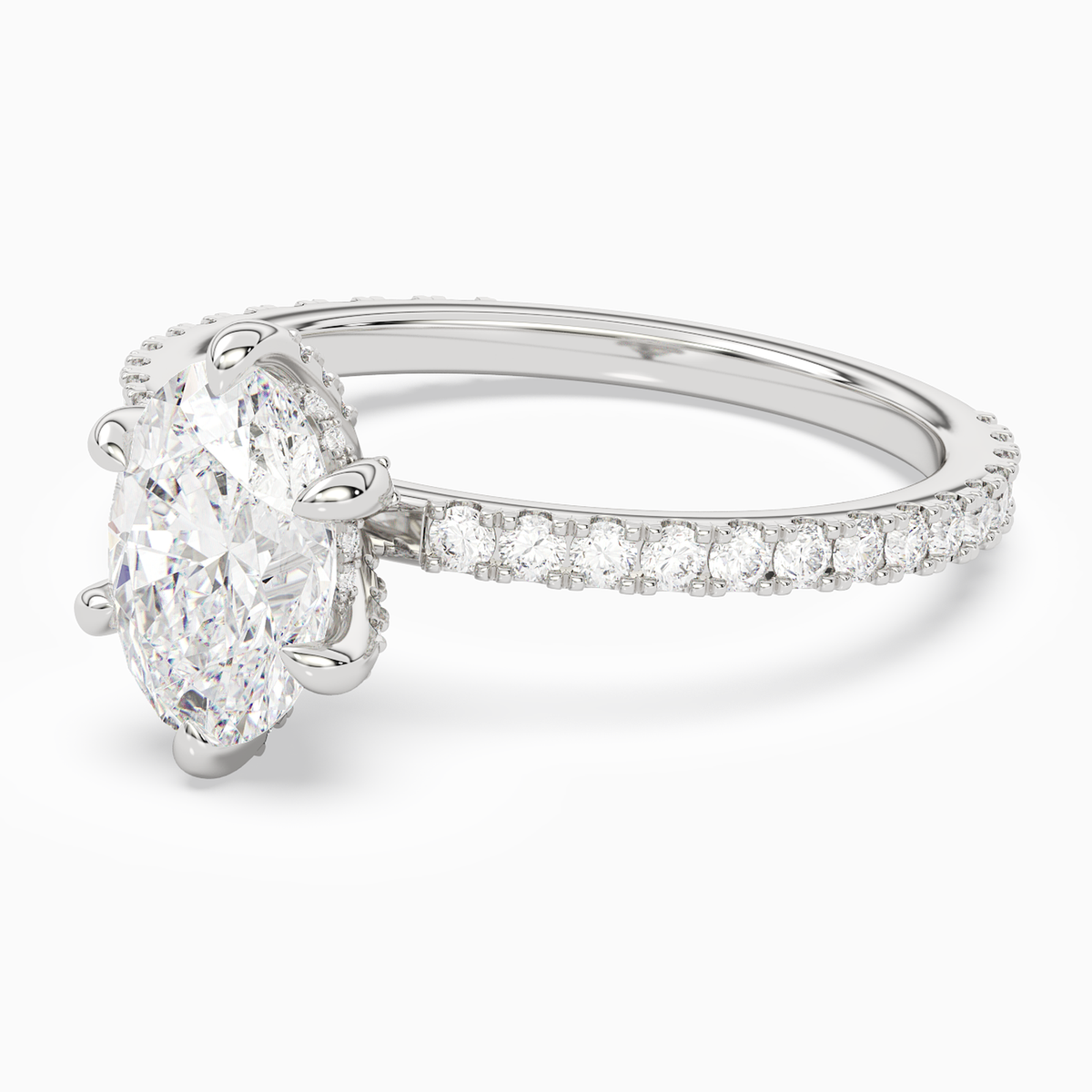 Oval Hidden Halo Accent Six-Prong Pavé in 14K White Gold top angle