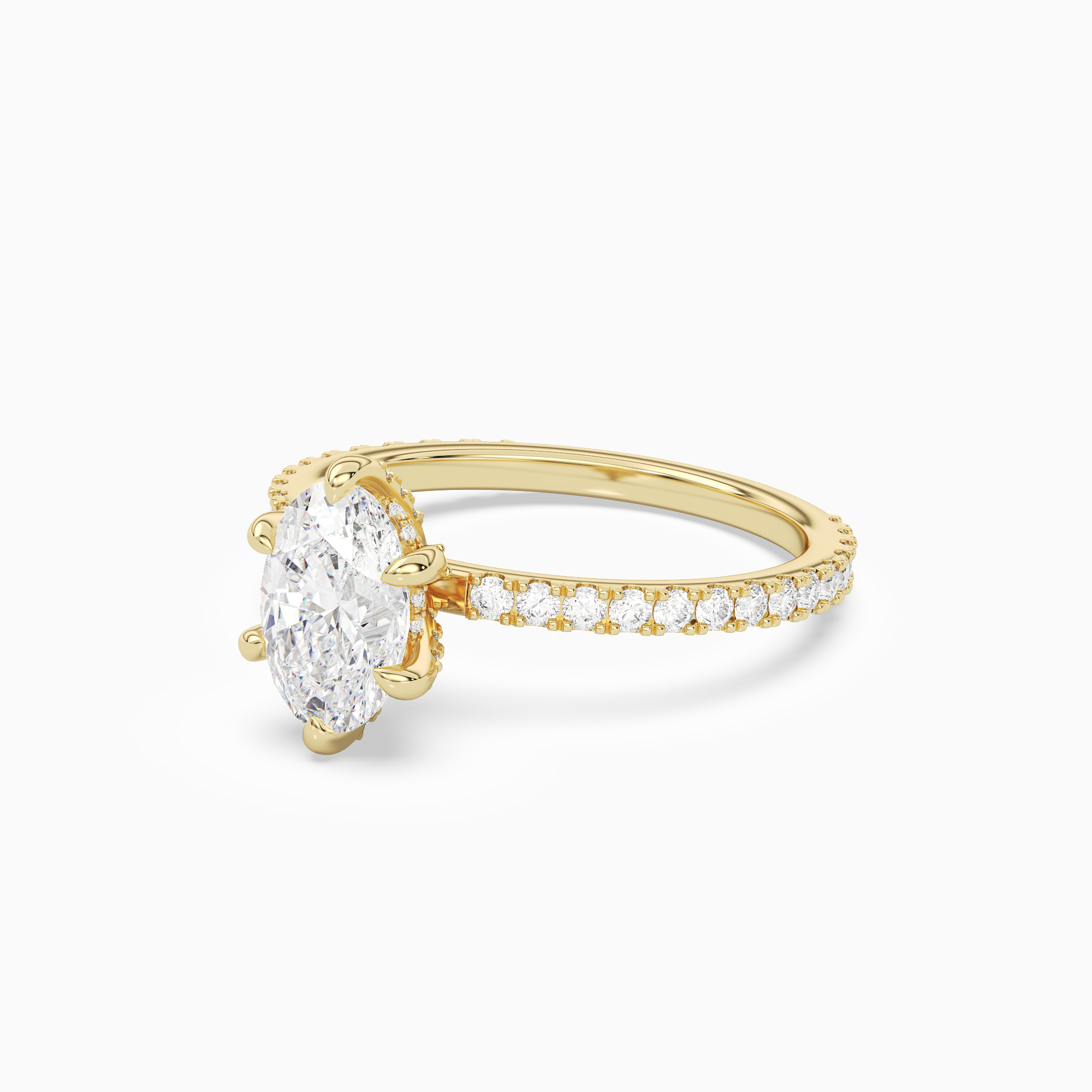 Oval Hidden Halo Accent Six-Prong Pavé in 18K Yellow Gold top angle