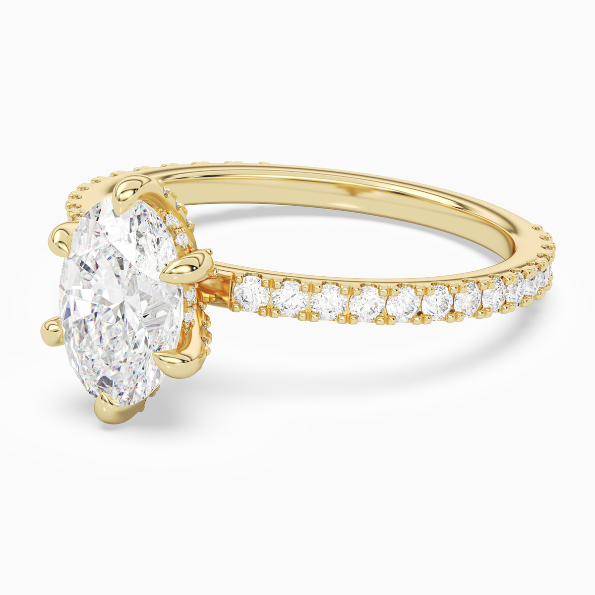 Oval Hidden Halo Accent Six-Prong Pavé in 18K Yellow Gold top angle